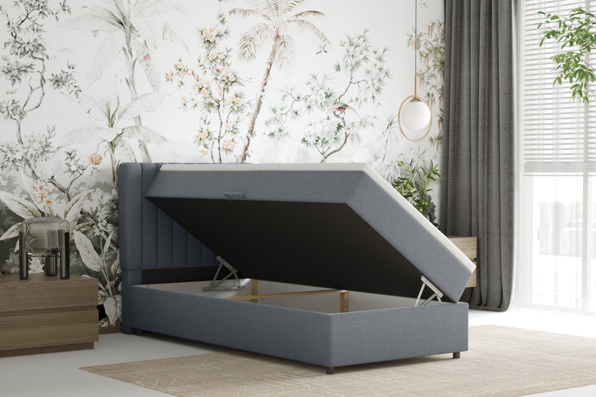 Homesy Boxspringbett EVEREST – Komfortables Einzelbett im modernen Trenddesign (Bett inkl. einem Bettkasten und Topper), Große Auswahl an Polsterfarben – Bild 3 von 5