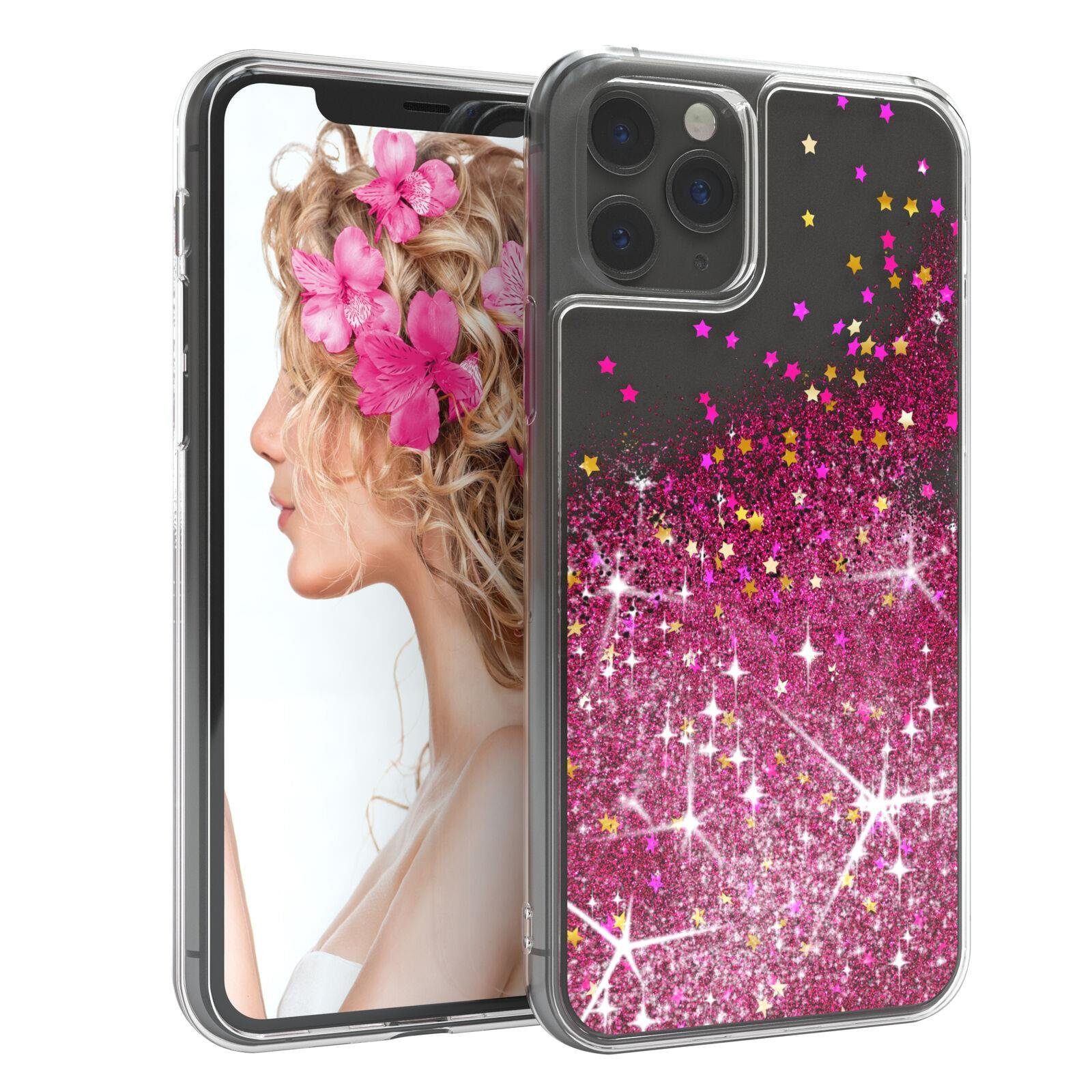 EAZY CASE Handyhülle Liquid Glittery Case für Apple iPhone 11 Pro 5,8 Zoll, Glitzerhülle Shiny Slimcover stoßfest Durchsichtig Bumper Case Pink