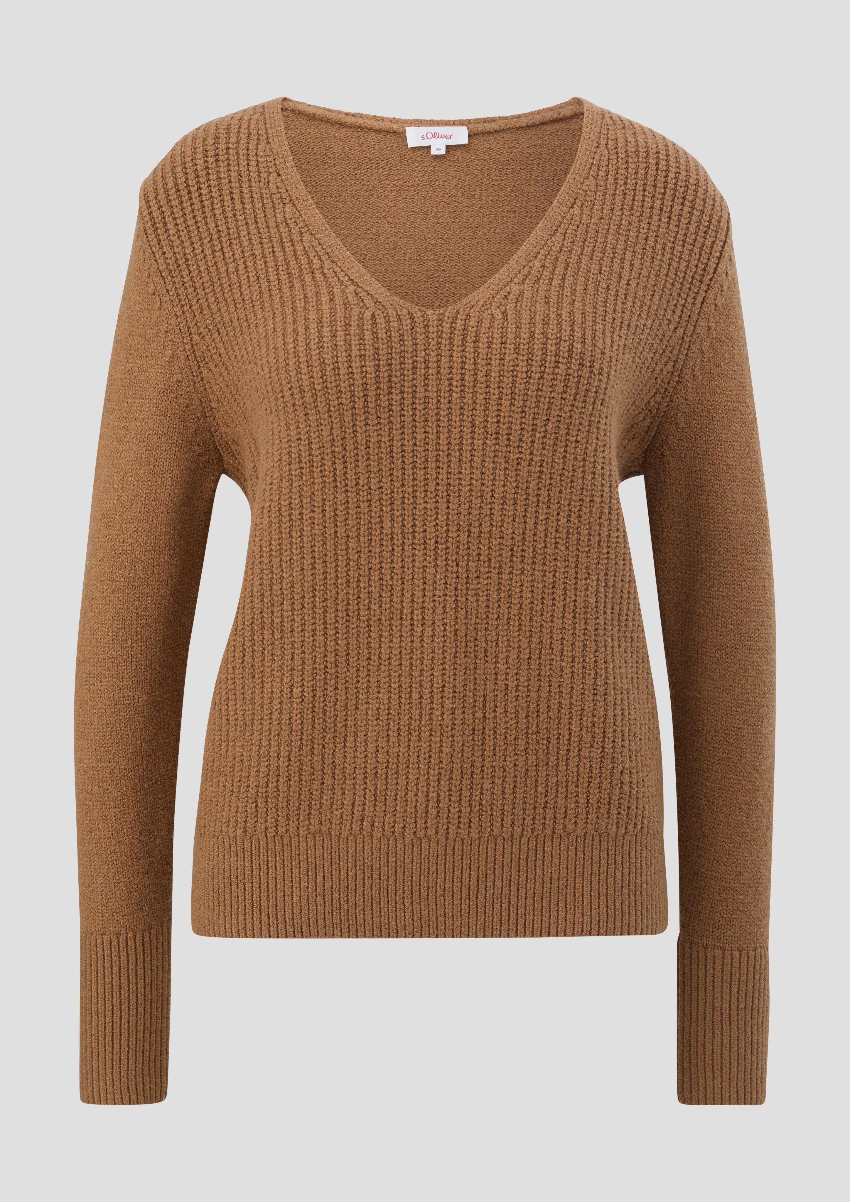 zimt s.Oliver Strickpullover mit V-Ausschnitt Strickpullover