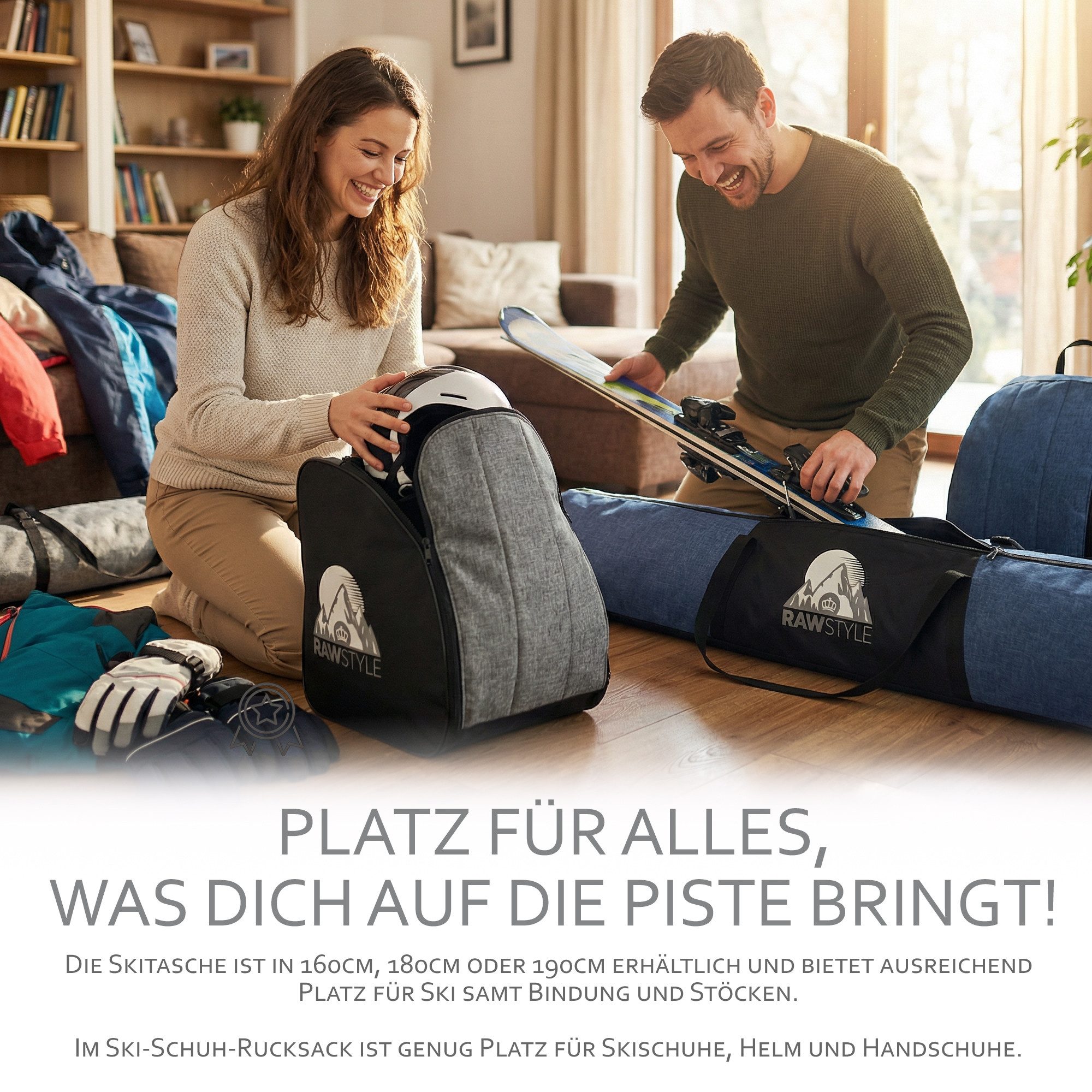 BambiniWelt by Rafael K. Skitasche Skitasche Ski-Schuh-Tasche KOMBI SET 160cm oder 180cm wasserdicht Mod3 (Skitasche und Skischuhtasche), wasserdichtes, starkes Cordura-Gewebe