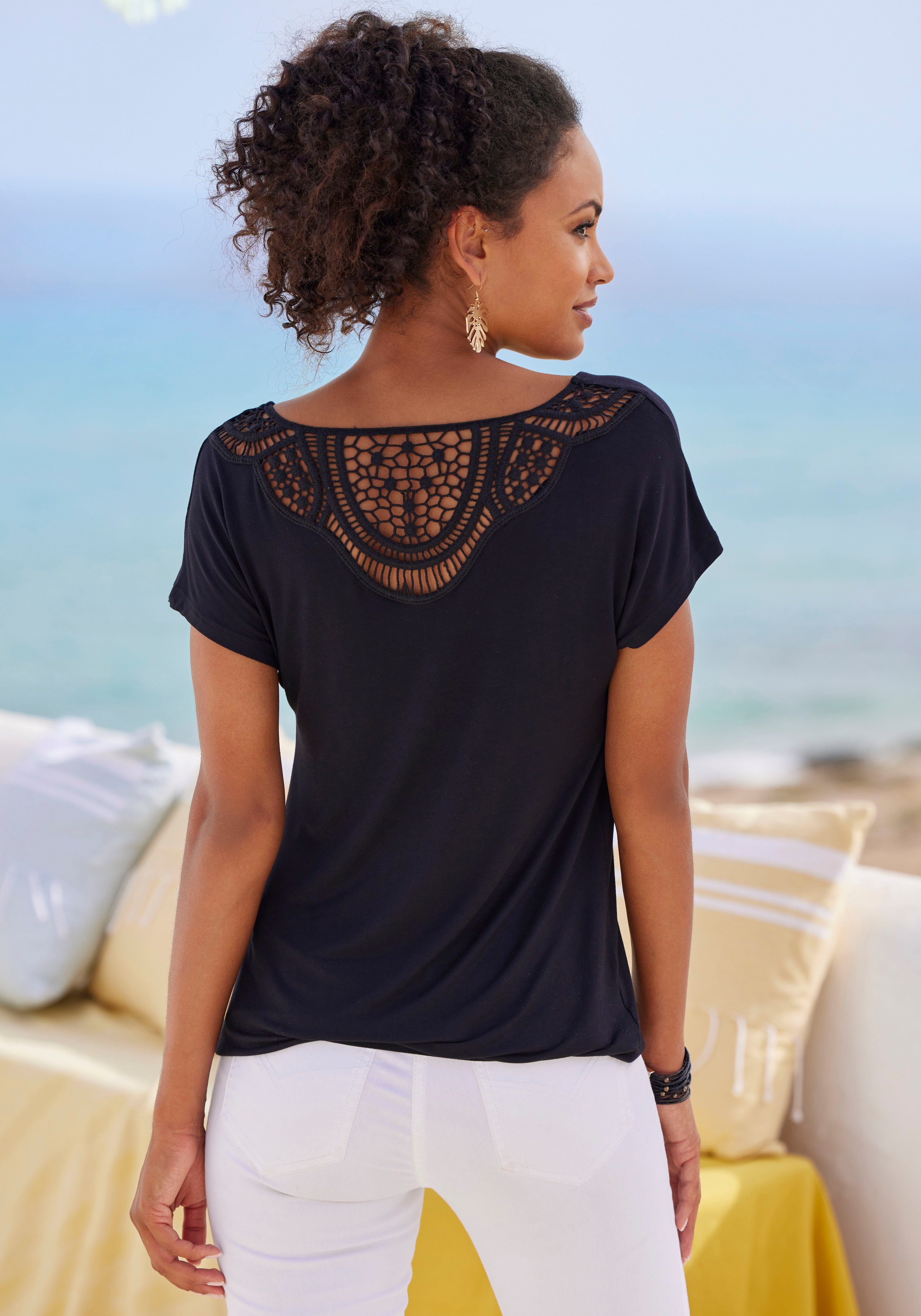 Vivance by Lascana Kurzarmshirt mit Spitzeneinsatz am Rücken (2er-Pack) aus elastischem Viskose-Jersey, sommerlich leicht
