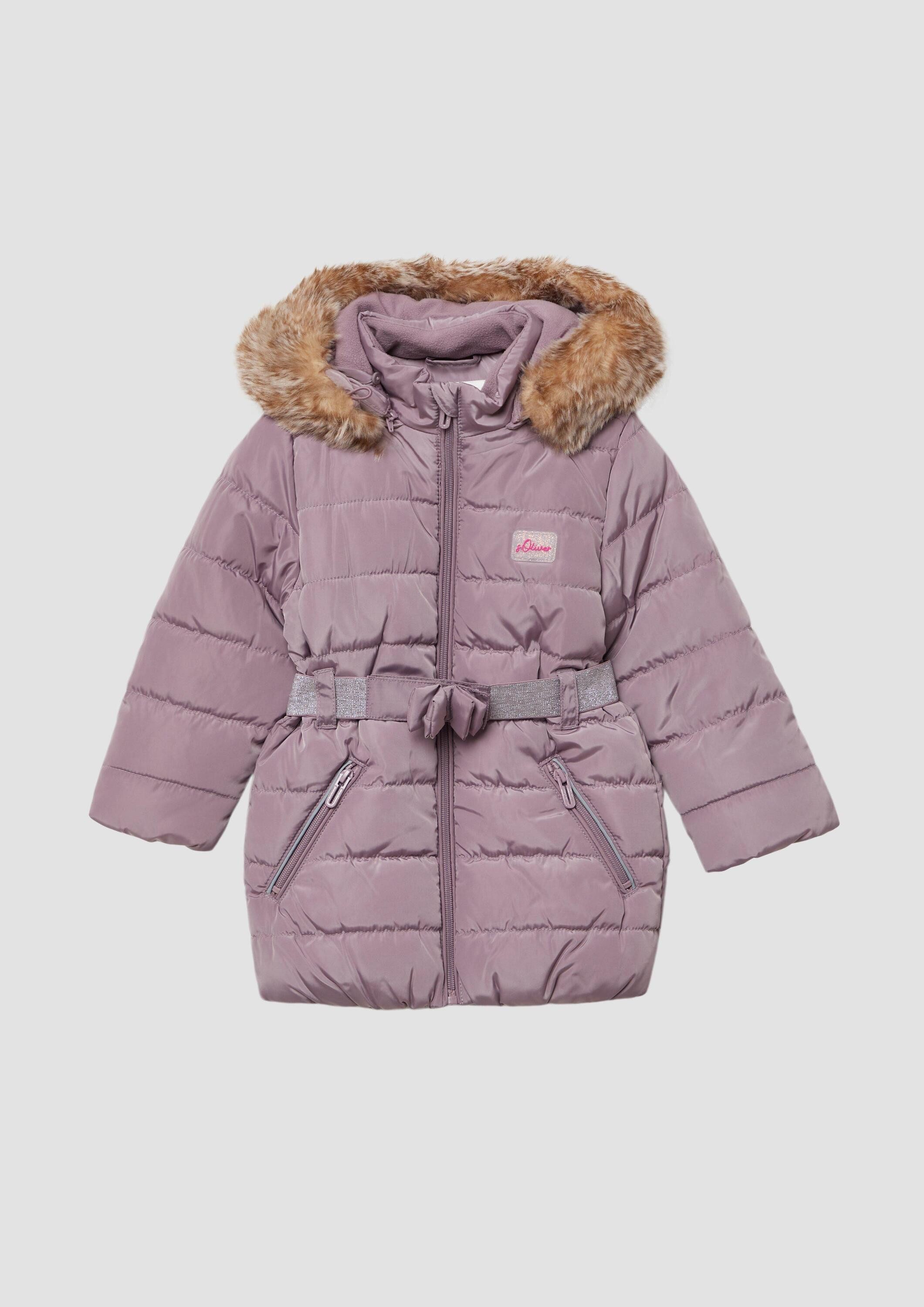 s.Oliver Wintermantel Outdoor-Mantel Steppmantel mit Gürtel und abnehmbarer Kapuze