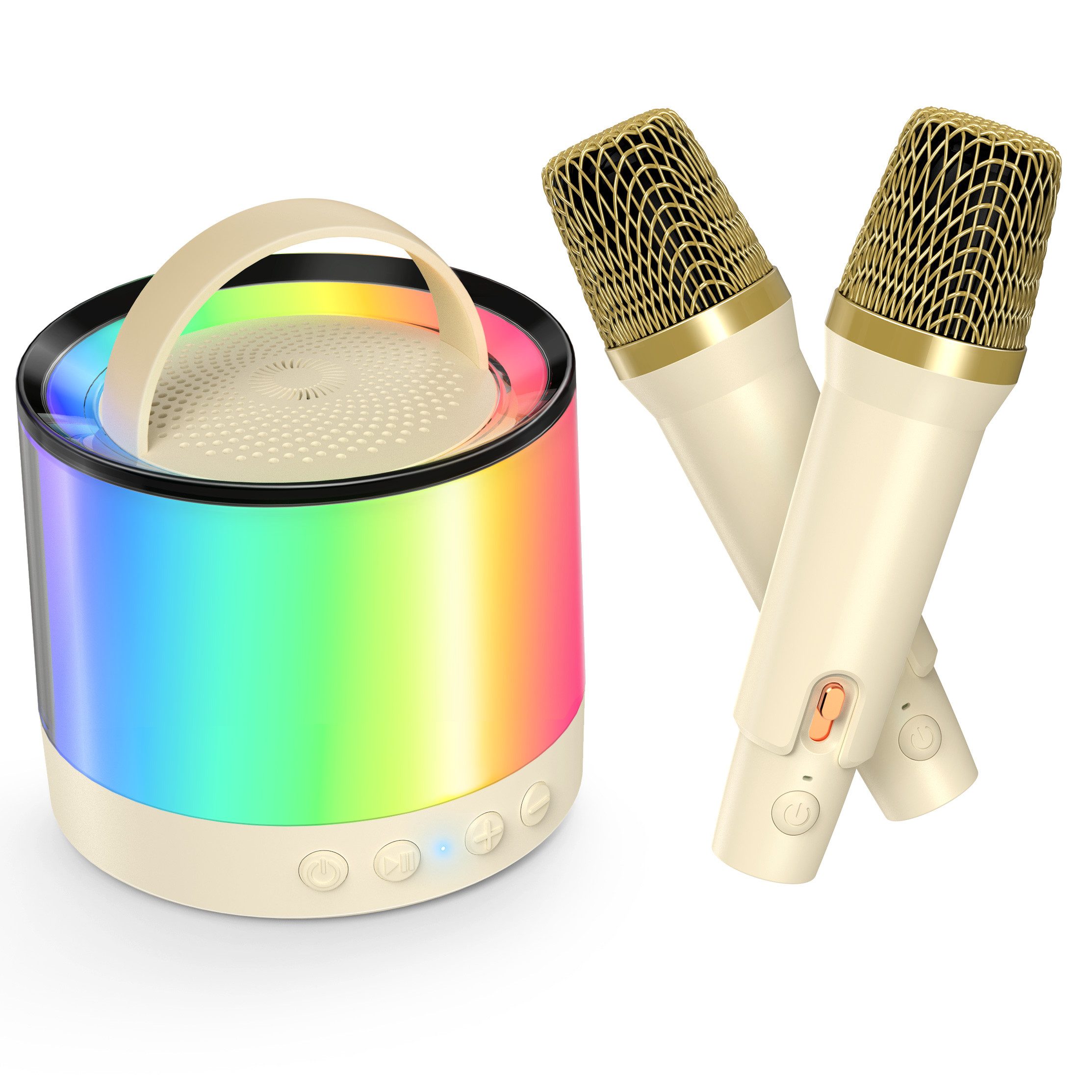 BLiTZWOLF 10W Mini Kinder Bluetooth-Lautsprecher Karaoke-Maschine (mit 2 kabellosen Mikrofonen mit LED-Lichteffekten)