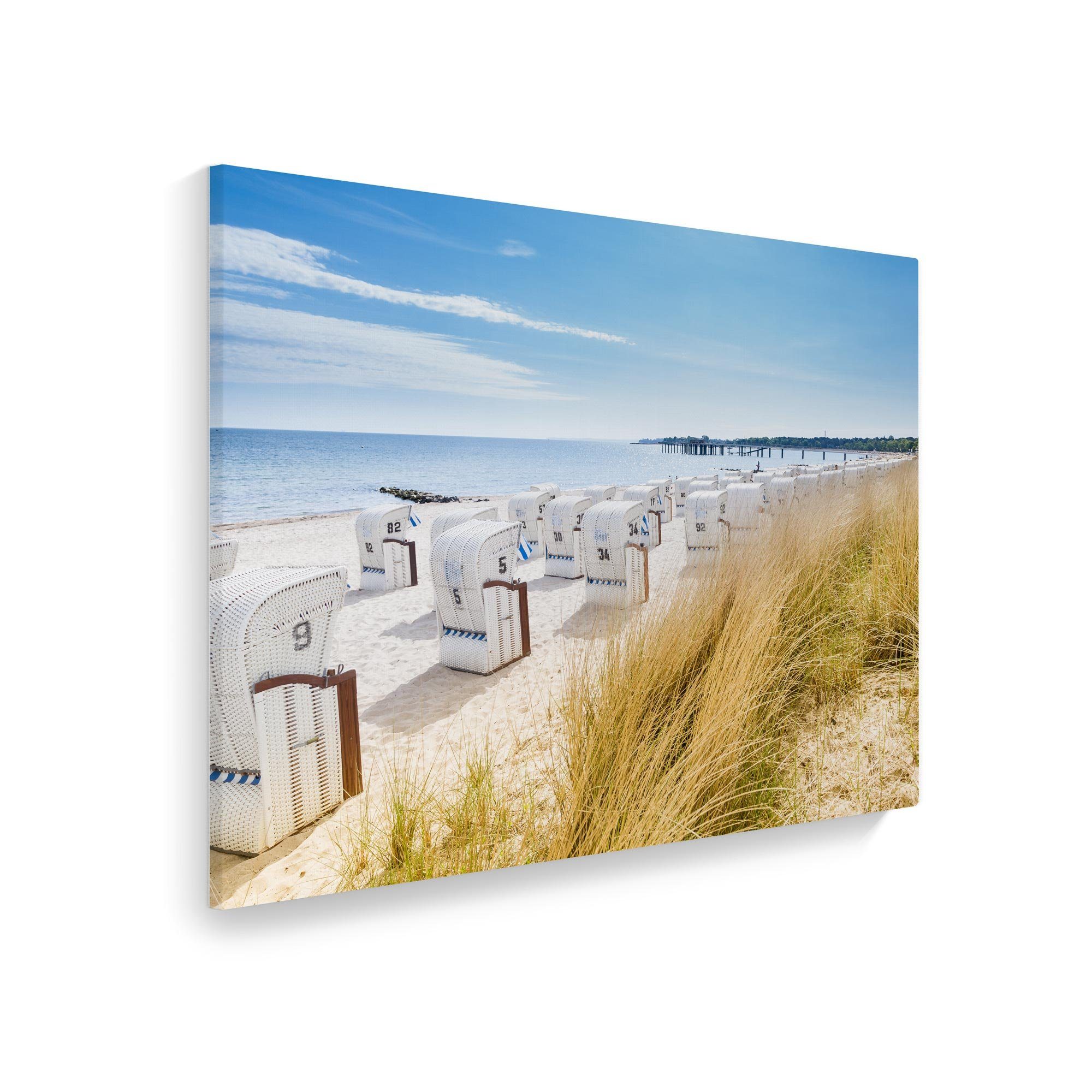 WallSpirit Leinwandbild "Ostsee mit Strandkörbe" - XXL Wandbild, Leinwandbild geeignet für alle Wohnbereiche