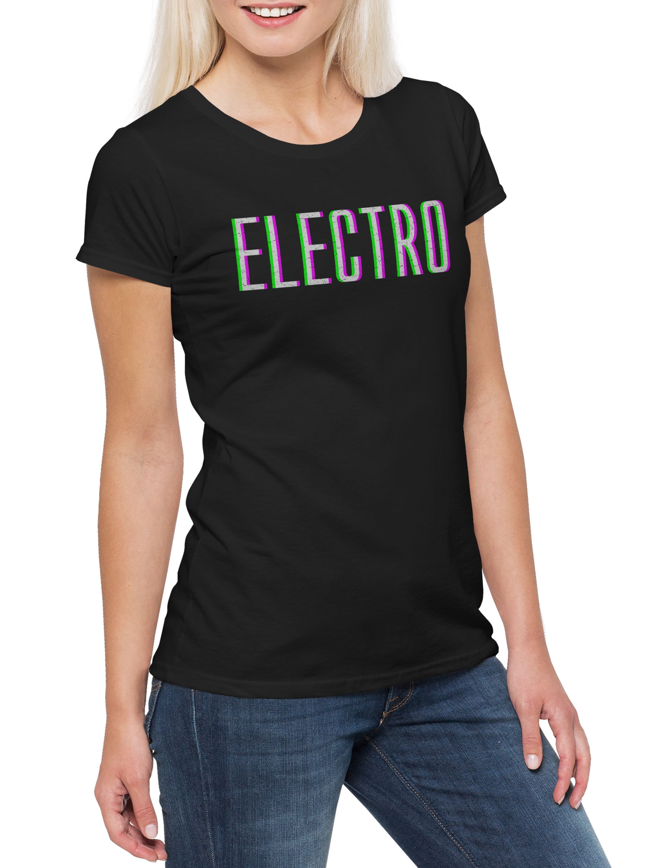 Print-Shirt Electro Glitch Damen T-Shirt Synthesizer Electro Techno LFO Musik