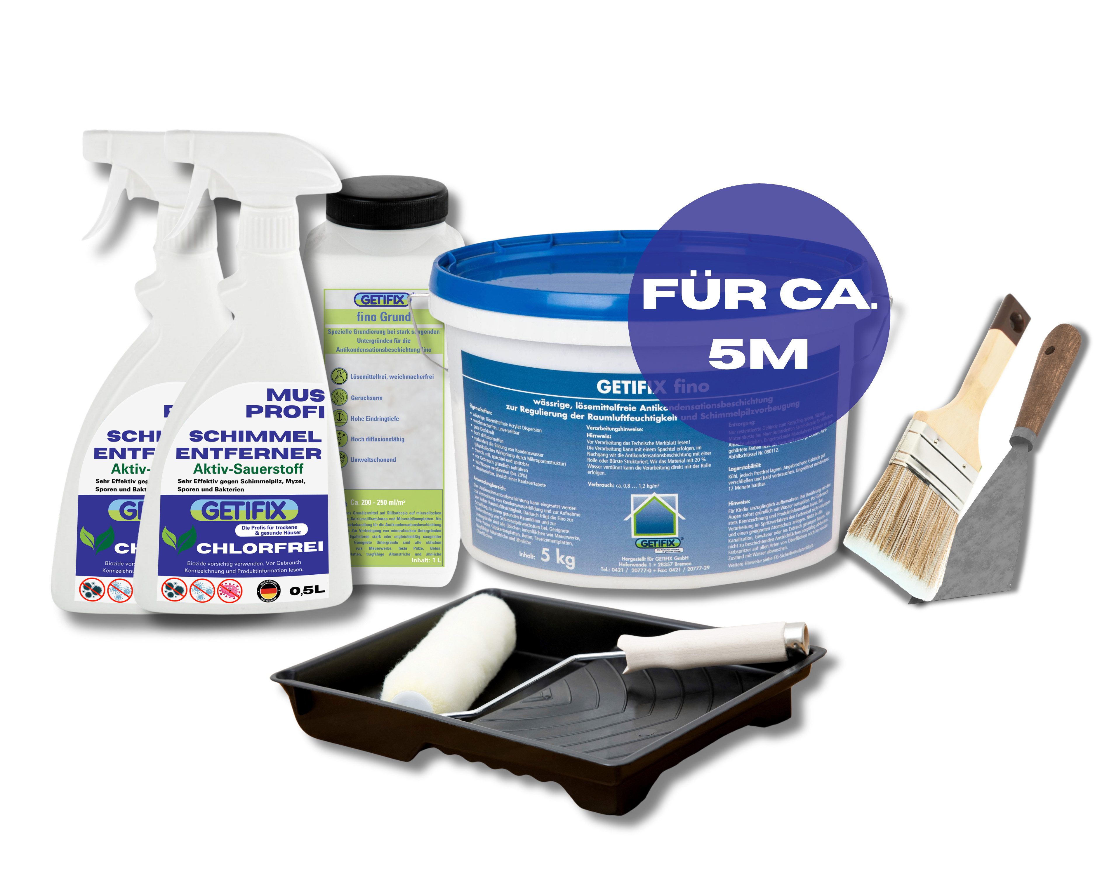 GETIFIX Reinigungs-Set GETIFIX Schimmelschutz Set für 5m², (Schimmelschutz-Set, Schimmelsanierung für ca. 5m², Funktionsbeschichtung), Für gesunde Schimmelsanierung