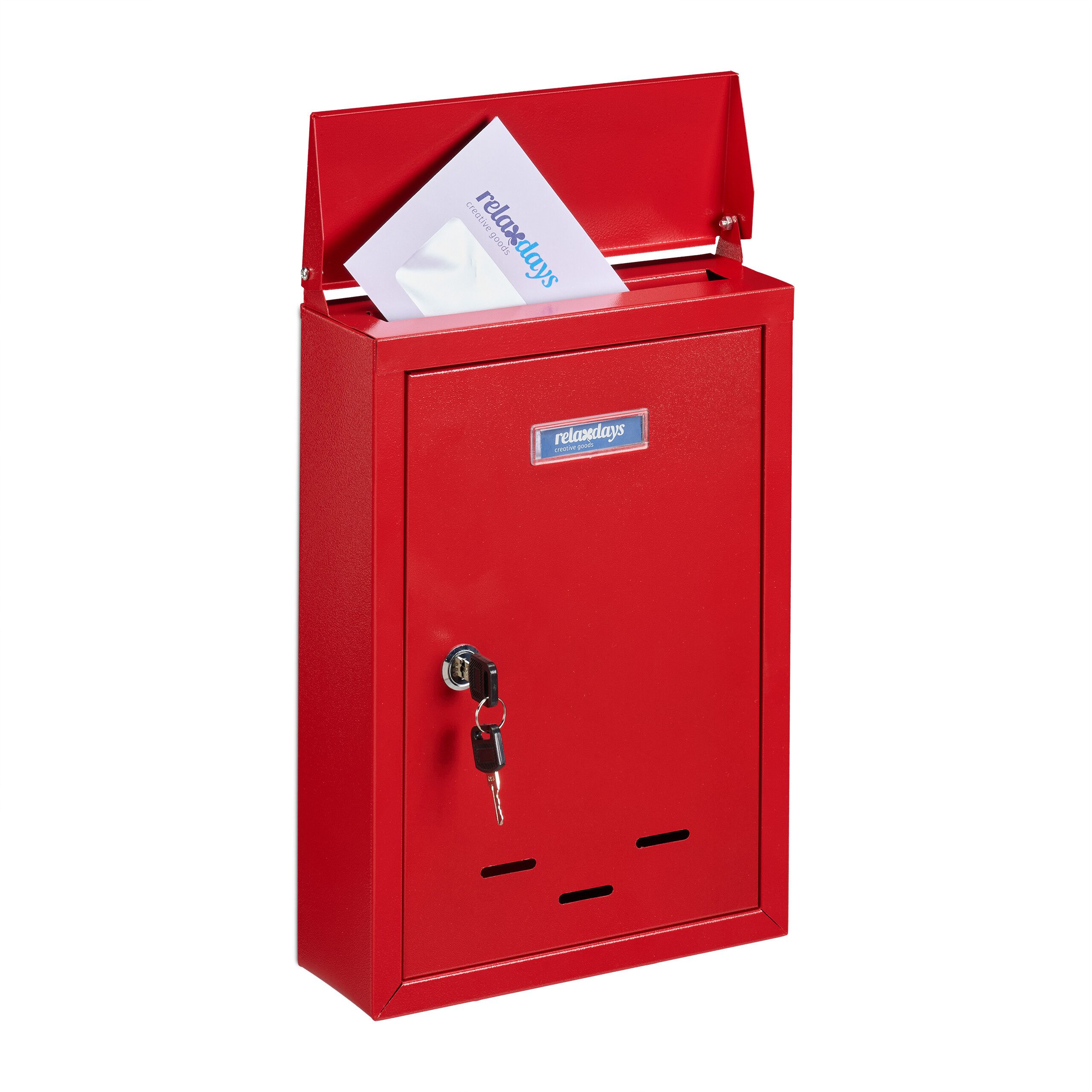 relaxdays Briefkasten mit Namensschild, Rot günstig online kaufen