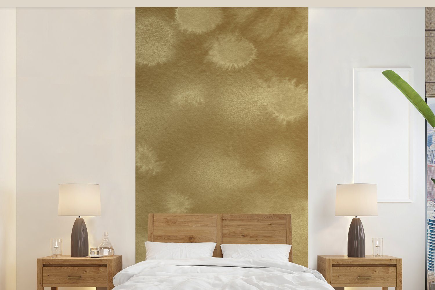 MuchoWow Fototapete Gold - Farbe - Abstrakt, Matt, bedruckt, (2 St), Vliestapete für Wohnzimmer Schlafzimmer Küche, Fototapete