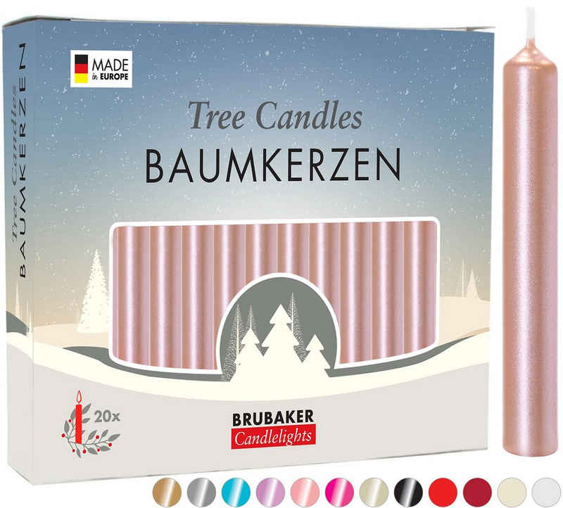 BRUBAKER Tafelkerze Baumkerzen aus Wachs (100er Pack Christbaumkerzen, 100-tlg), rauchfreie und geruchsneutrale Pyramidenkerzen, Wachskerzen für Weihnachtsdekoration, bunte Weihnachtskerzen