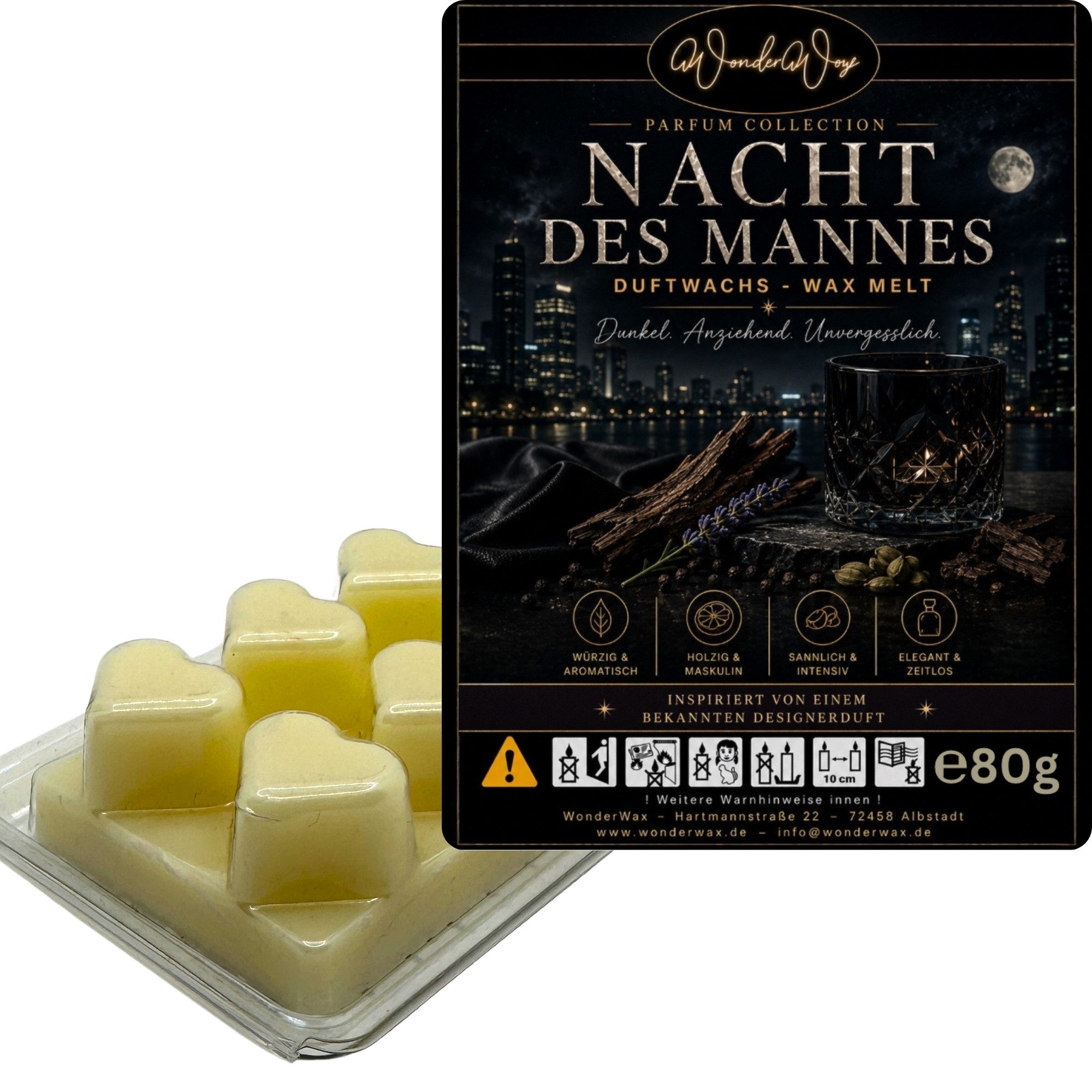 WonderWax Duftwachs WonderWax® Parfume Duftriegel 6 x Duftwachs Herzen Weiß (Die Nacht des Mannes), Duftrichtung: Nacht des Mannes