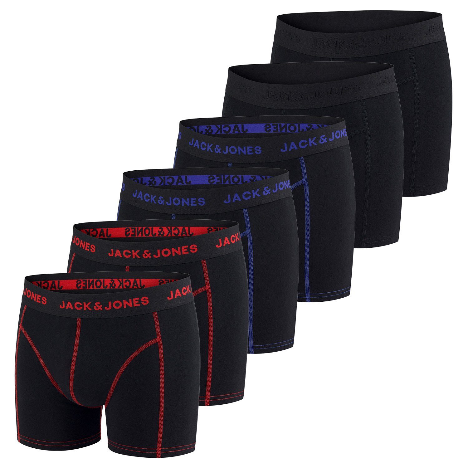 Jack & Jones Boxershorts Herren Retroshorts 6er Pack Basic Trunks (Vorteilspack, 6-St) Unterhosen mit Stretch Pack 7