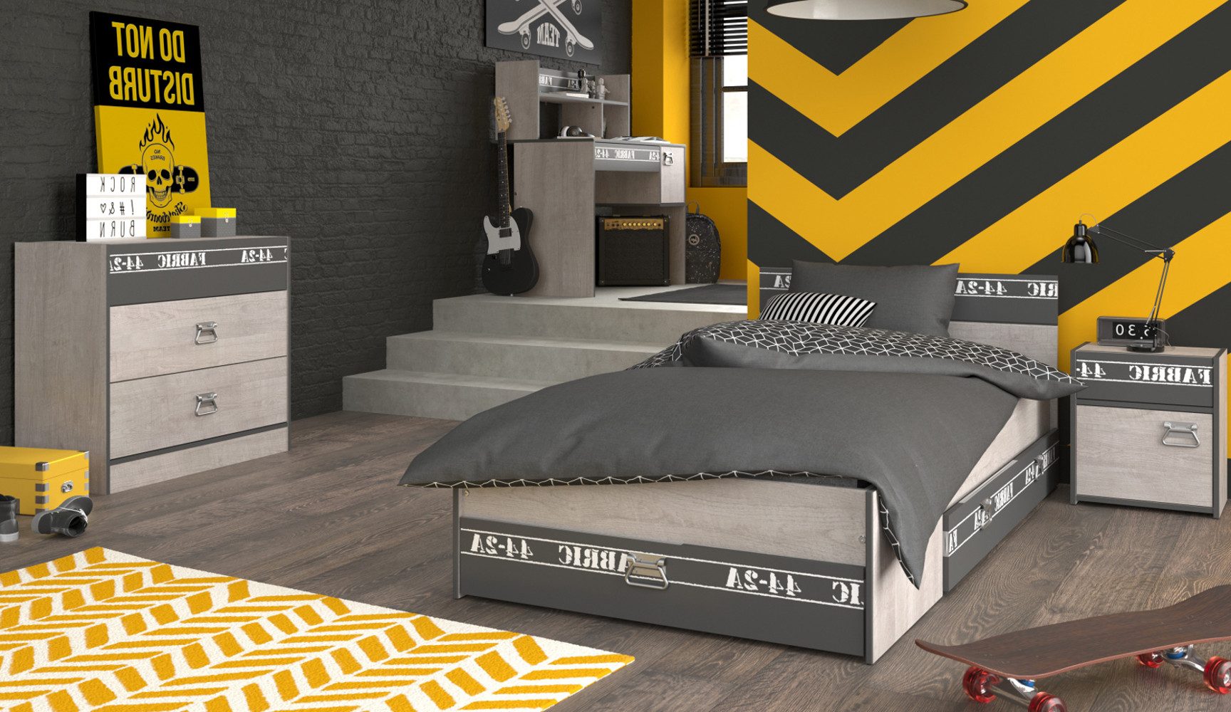 Parisot Jugendzimmer-Set Fabric, (Komplett-Set 4-teilig, Bett günstig online kaufen