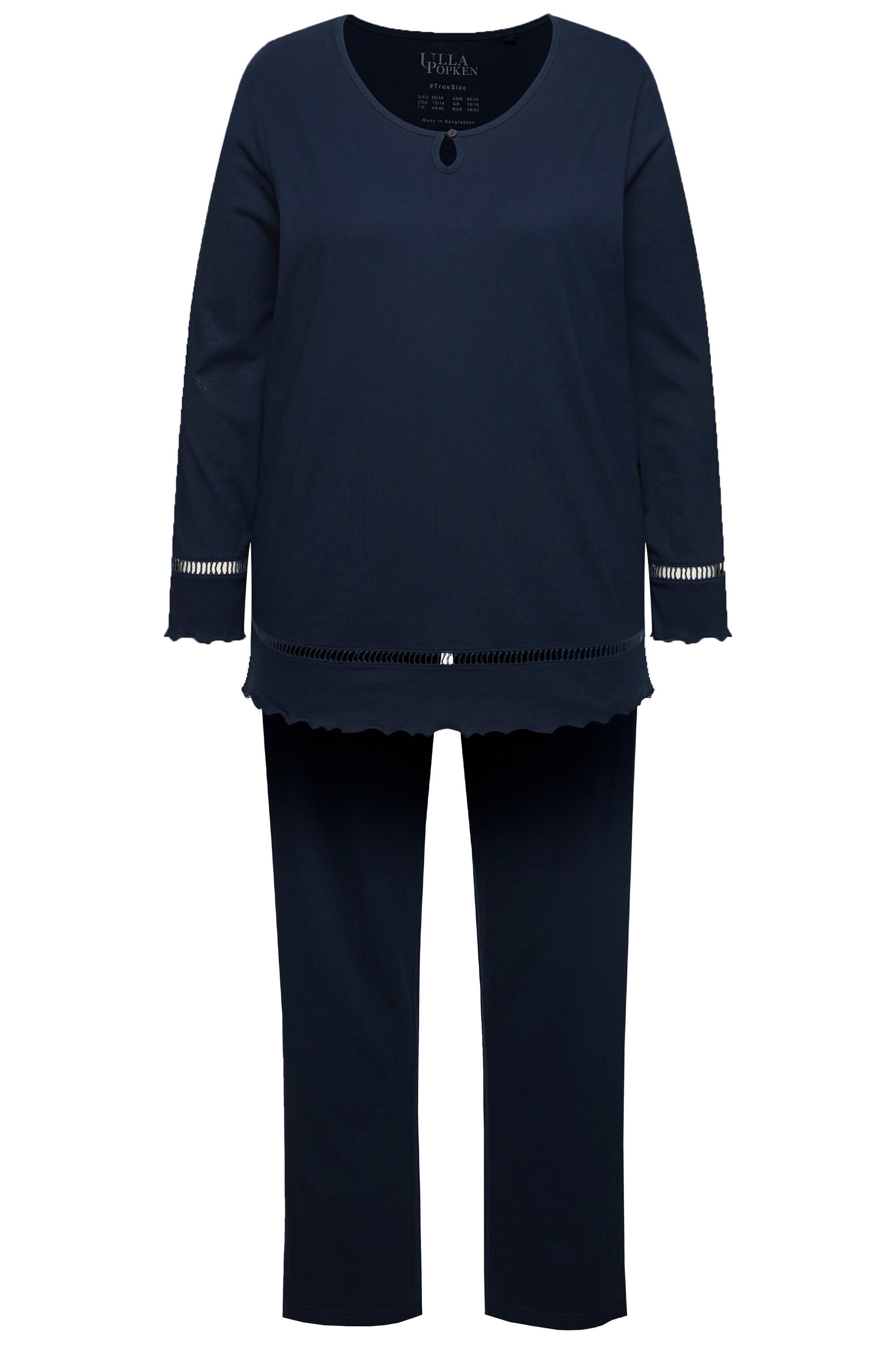 Ulla Popken Pyjama Pyjama Hohlsaum Wellenkanten günstig online kaufen