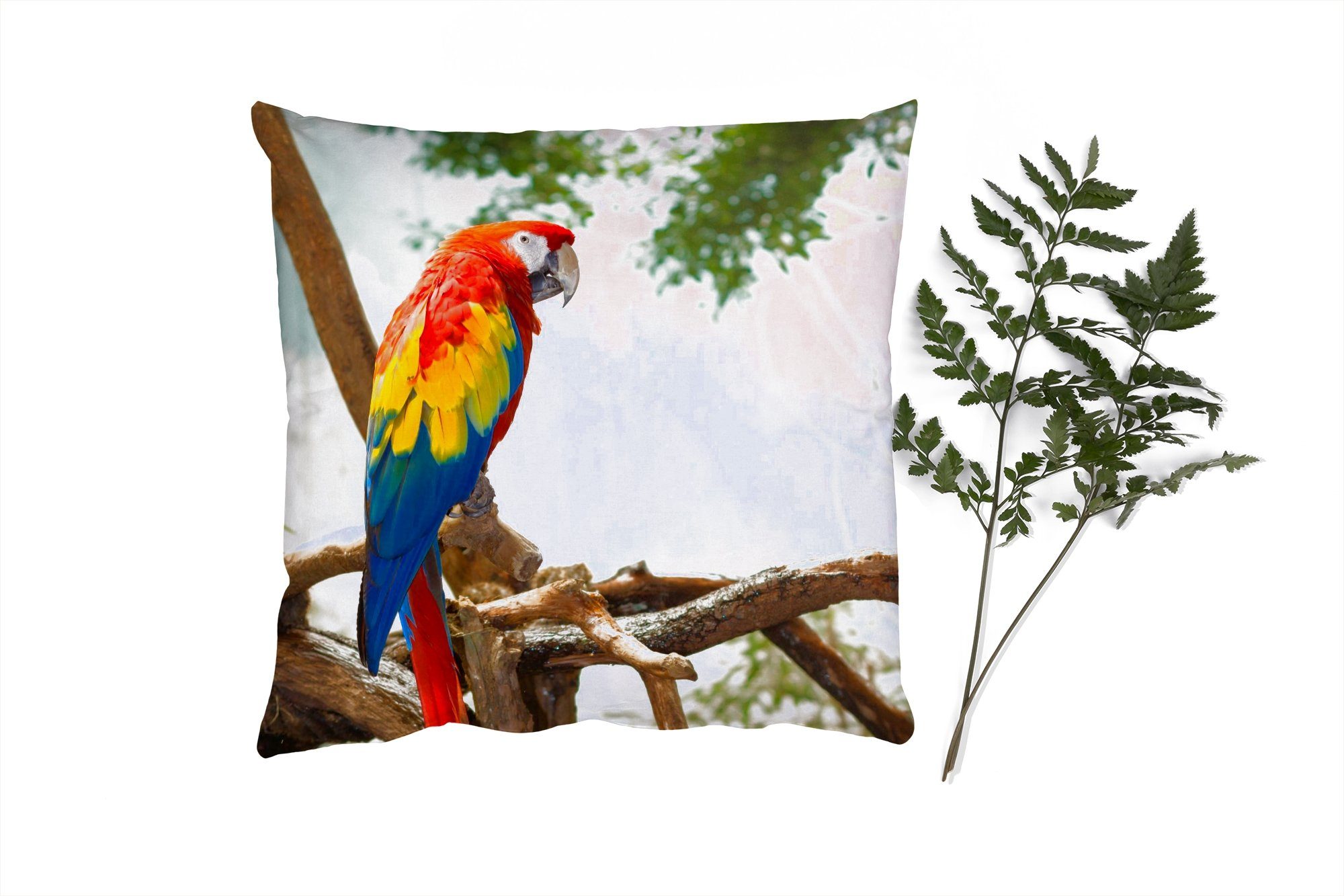 MuchoWow Dekokissen Papagei - Vogel - Regenbogen - Tropisch, Zierkissen mit Füllung für Wohzimmer, Schlafzimmer, Deko, Sofakissen