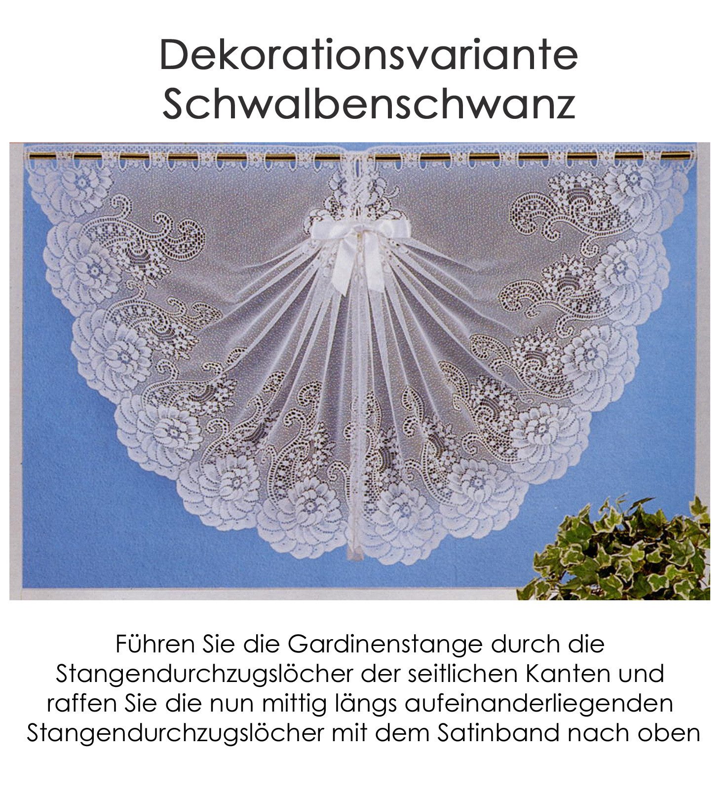 heimtexland Scheibengardine Jacquard Gardine halbtransparent Blumen Bordüre (1 St), Stangendurchzug, halbtransparent, Jacquard, inkl. Satinband I Deko als Schwa – Bild 5 von 5