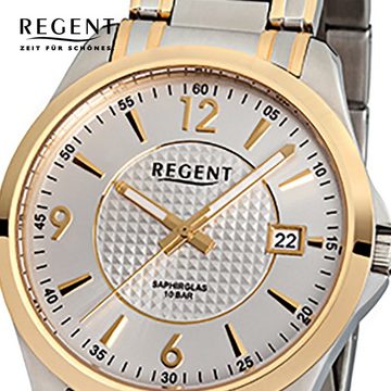 Regent Quarzuhr Regent Herren-Armbanduhr silber gold Analog, (Analoguhr), Herren Armbanduhr rund, groß (ca. 40mm), Edelstahl, goldarmband