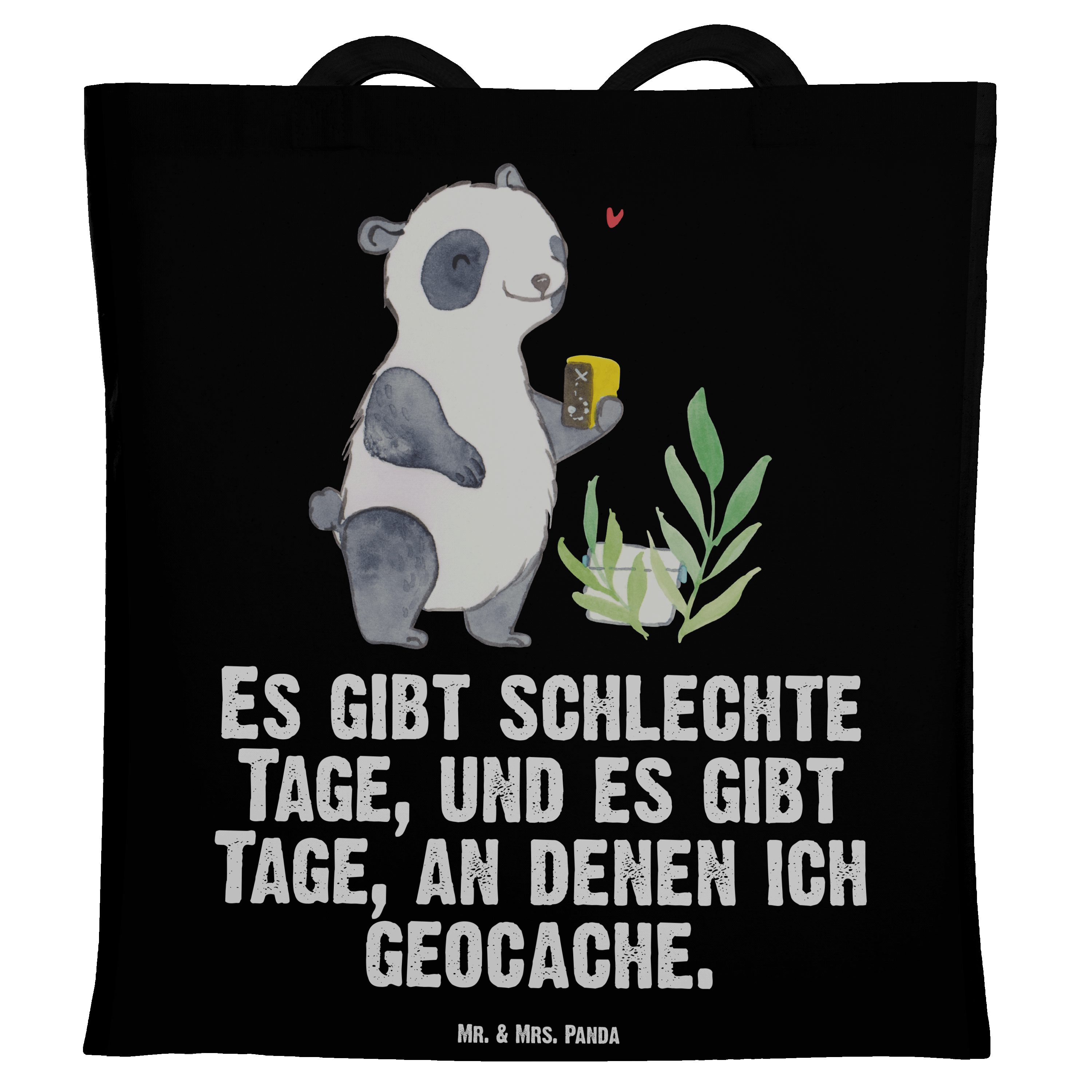 Mr. & Mrs. Panda Tragetasche Panda Geocaching Tage - Schwarz - Geschenk, Gewinn, Opencaching, Stof (1-tlg)