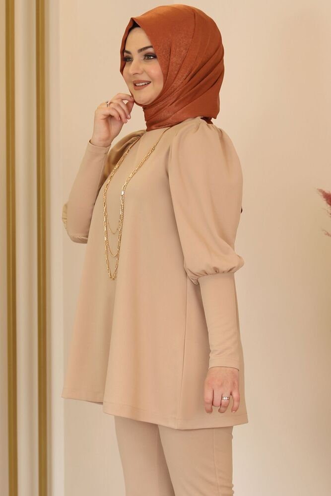 Modavitrini Tunika Damen Tunika Longtunika Fashion Modest lange Beige Tunika Tunika Hijab