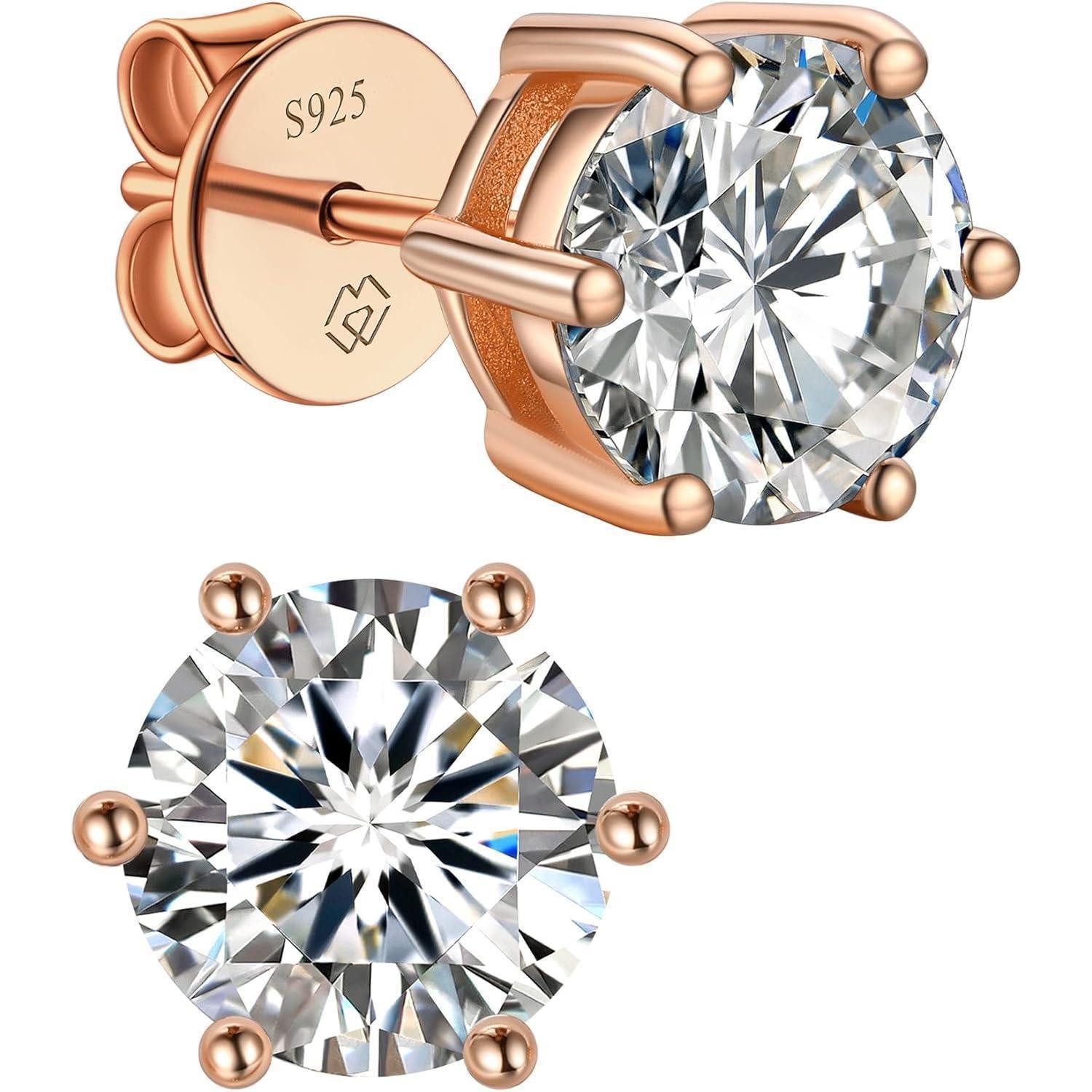 LuxusKollektion Paar Ohrstecker Ohrstecker Moissanite Gold 585 0.6 Karat 0.3ct 2 4mm Rosegold 6 Prong