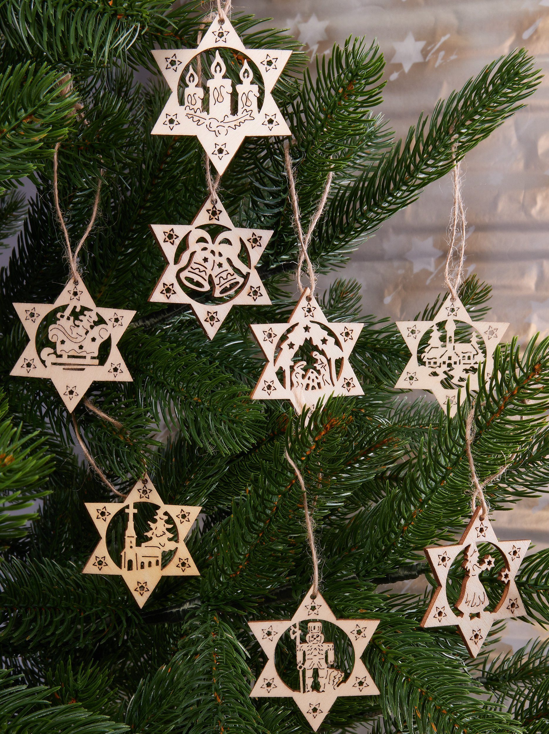 BRUBAKER Christbaumschmuck Weihnachtsbaumschmuck Set (24-tlg), Christbaumanhänger aus Holz - Weihnachtsanhänger zum Basteln Bemalen – Bild 3 von 5