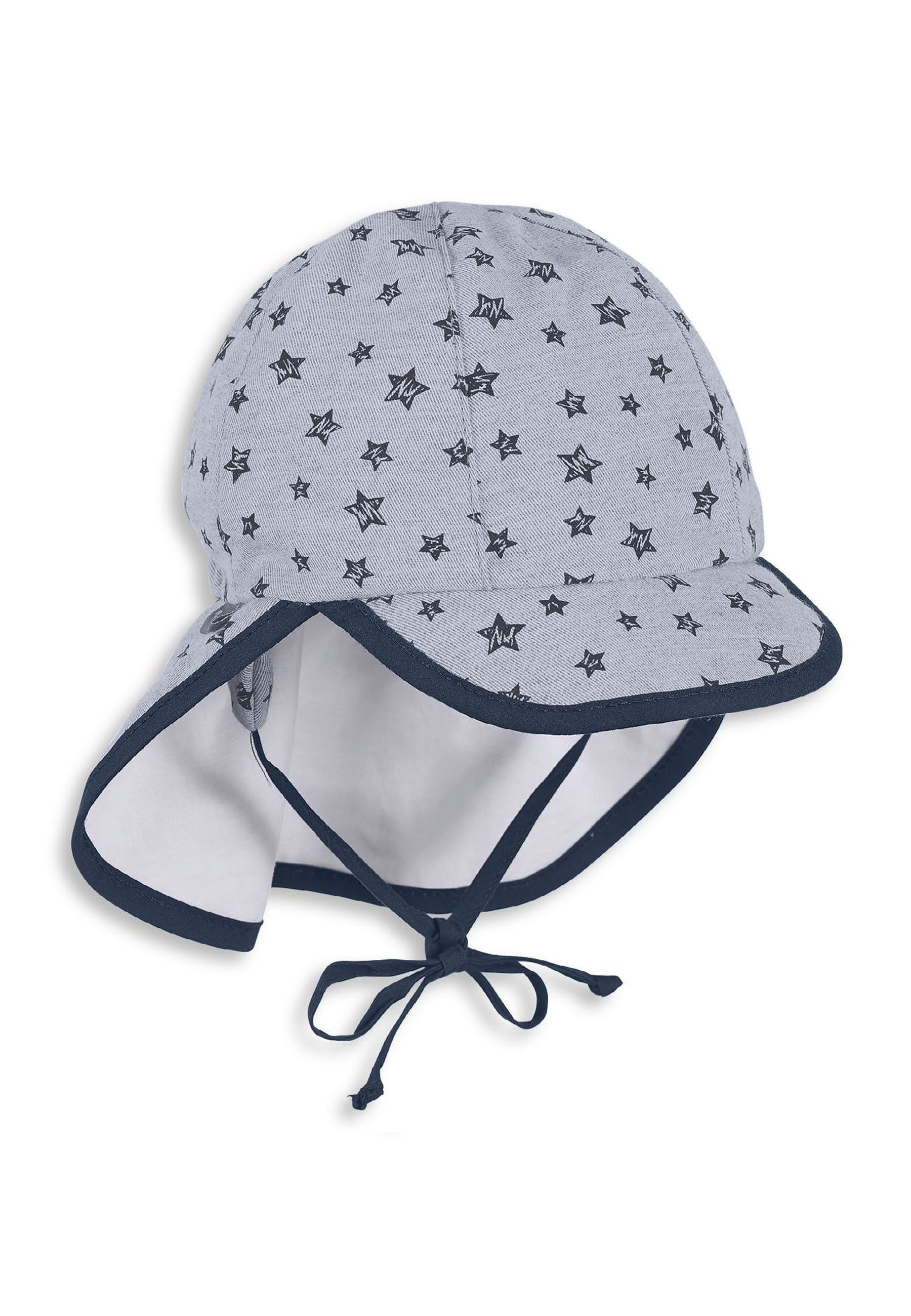 Sterntaler® Beanie Schirmmütze Nacken (1-St., Kindermütze bedruckt mit süßen Motiven, Sonnenschutz für Kinder) Kindermütze mit Nackenschutz und Bindeband UV-Schutz