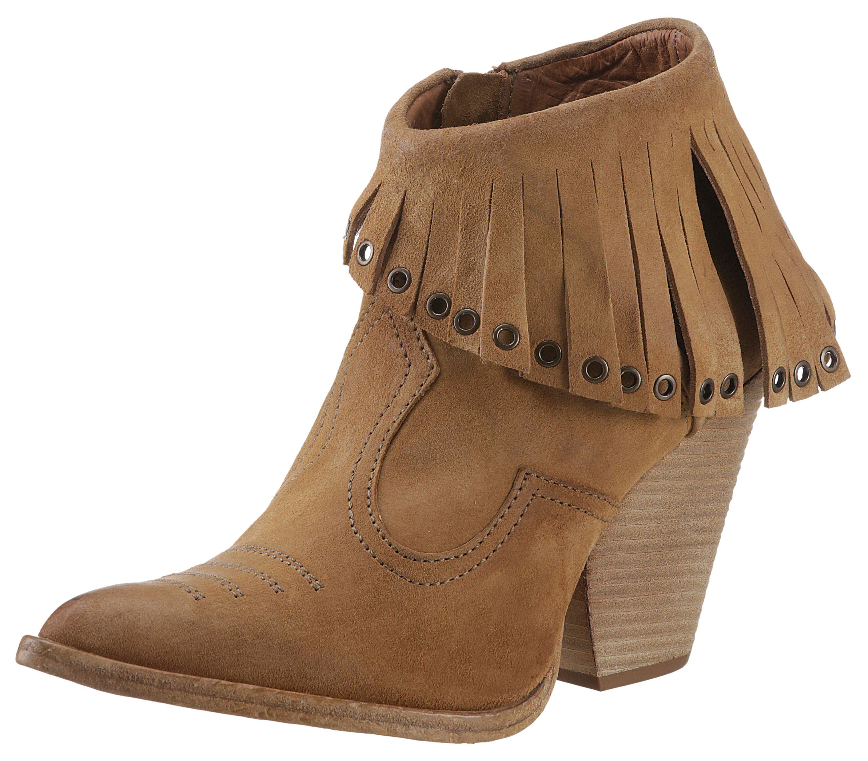 A.S.98 Belive High-Heel-Stiefelette, Abendmode, High-Heel-Stiefelette, Ankleboots mit Fransen und Nieten