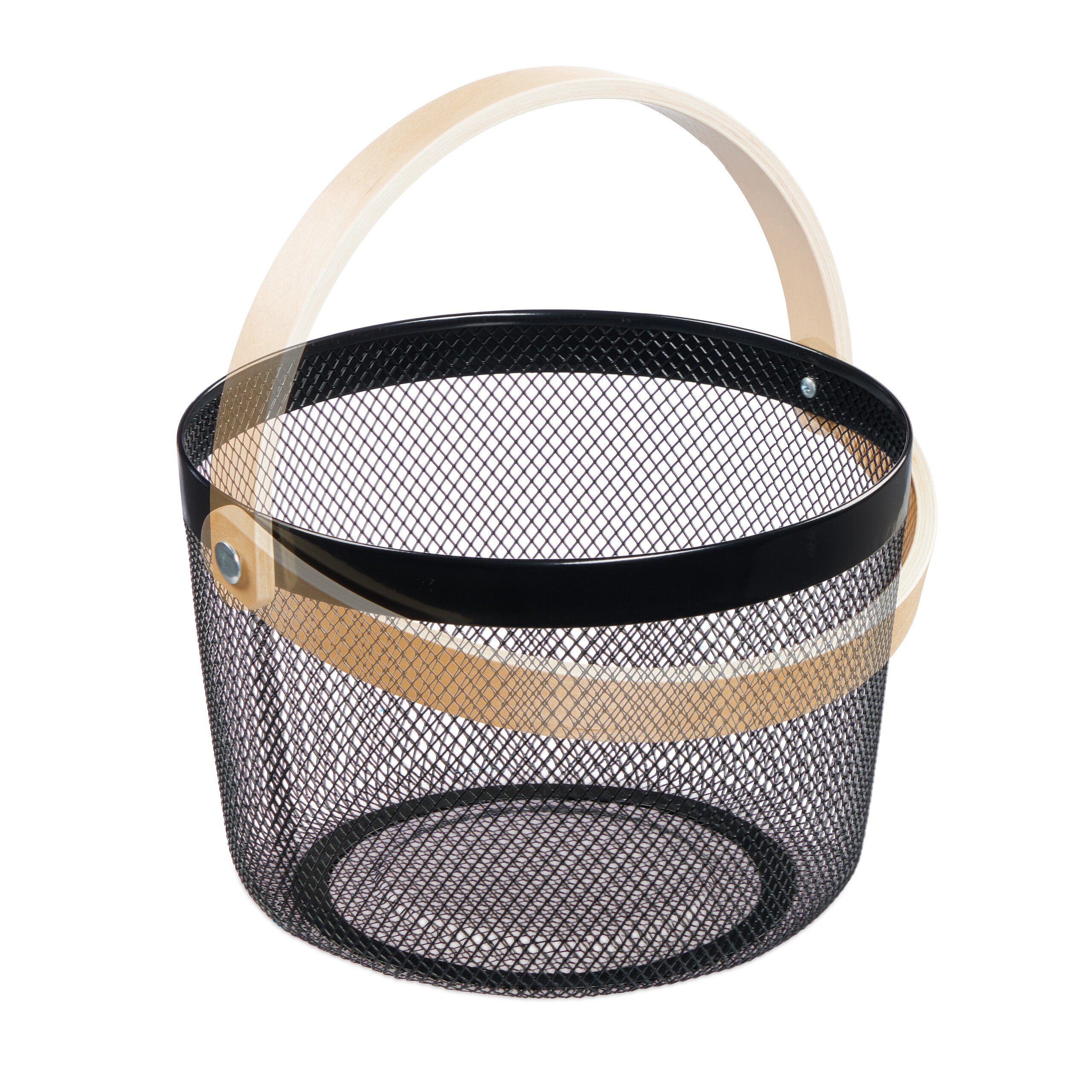 relaxdays Aufbewahrungskorb Runder Drahtkorb mit Henkel, schwarz