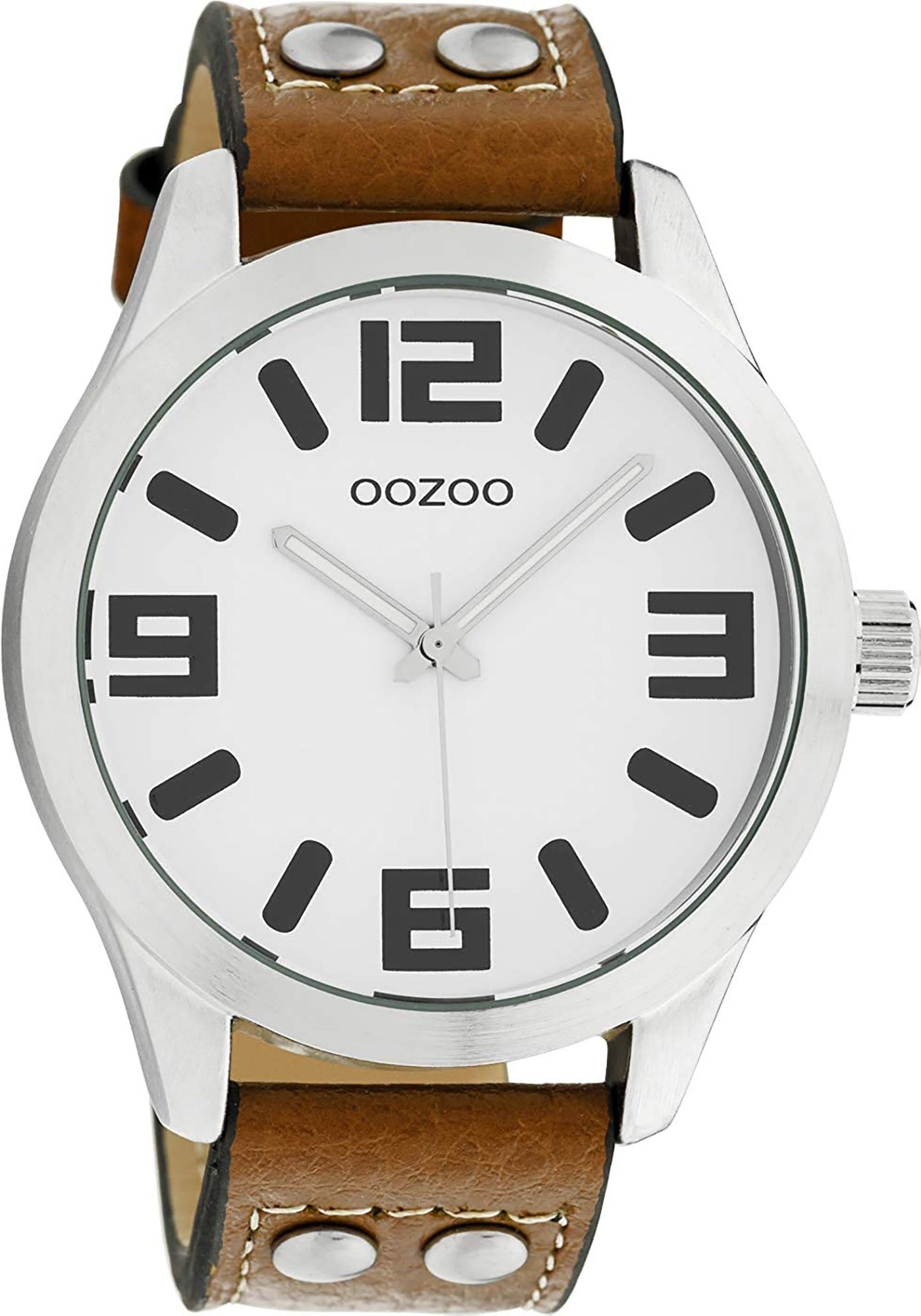 OOZOO Quarzuhr Oozoo Damen C1051, 46mm) extra Timepieces Fashion-Style Lederarmband, Armbanduhr Damenuhr rund, groß (ca