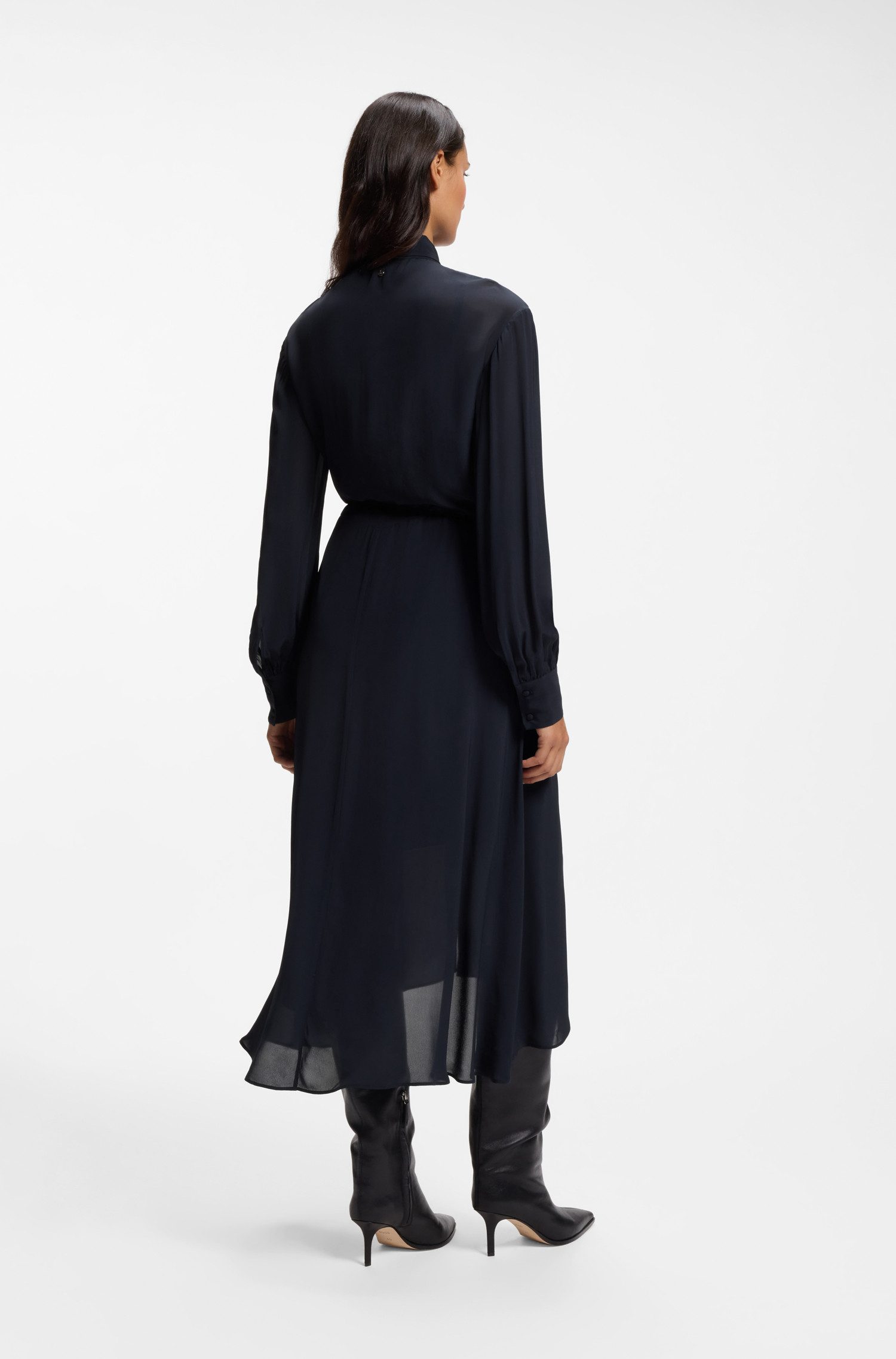 BOSS ORANGE Hemdblusenkleid Dristella Premium Damenmode aus Crêpe de Chine, Midi-Länge