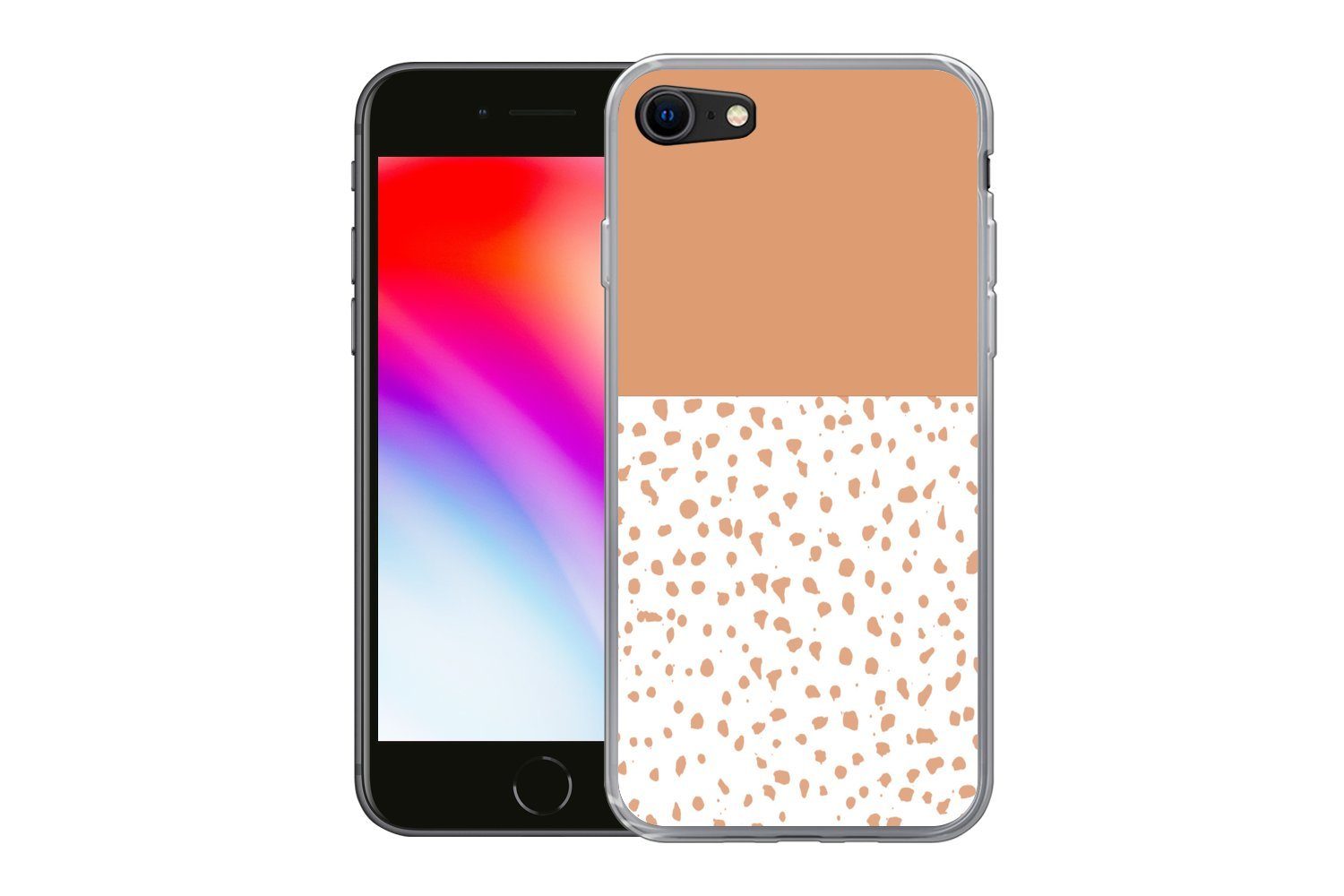 MuchoWow Handyhülle für Apple iPhone 8 Tupfen - Orange - Weiß, Smartphone-Bumper, Print, Handy Schutzhülle Dünn