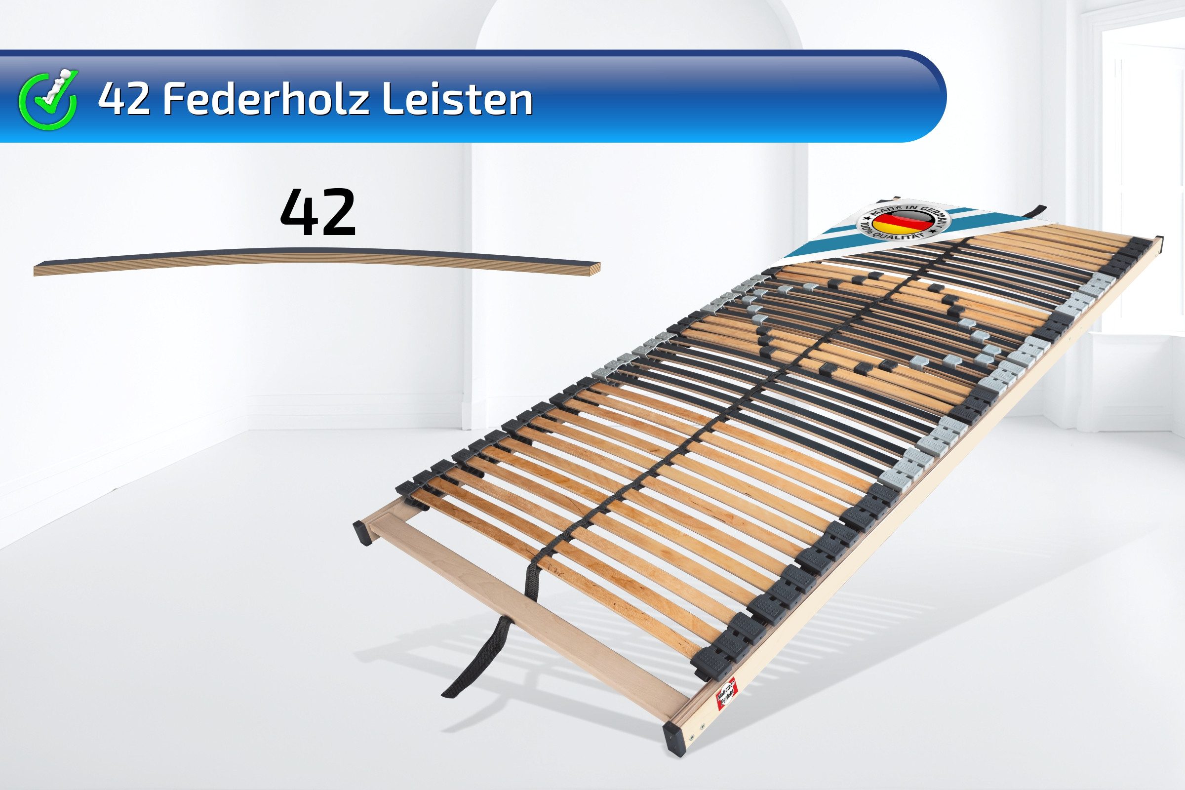 Lattenrost 42 Leisten, übergreifenden Kautschukkappen, MONTIERT 250 KG BELASTBAR, Matratzen Perfekt, Kopfteil nicht verstellbar, Fußteil nicht verstellbar, vers – Bild 4 von 5