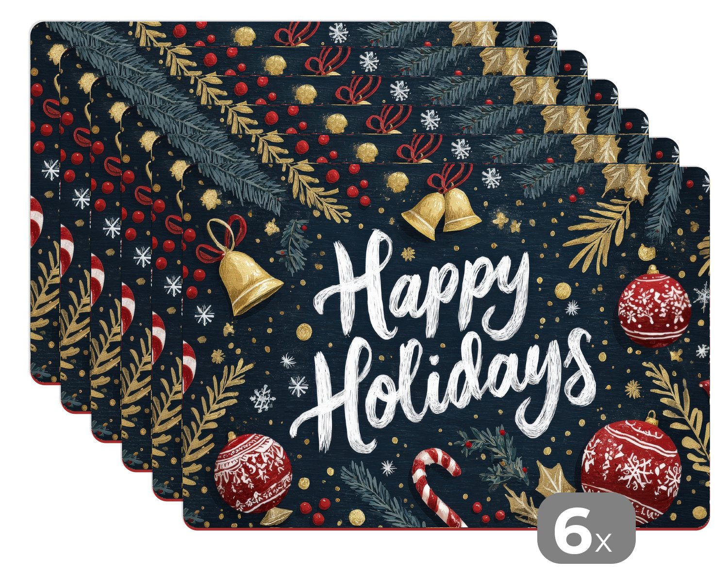 MuchoWow Platzset Festlich - Weihnachtsgruß - Farbenfroh, (6-St), Platzsets, Tischset, Abwaschbar, Tischsets, Platzdeckchen