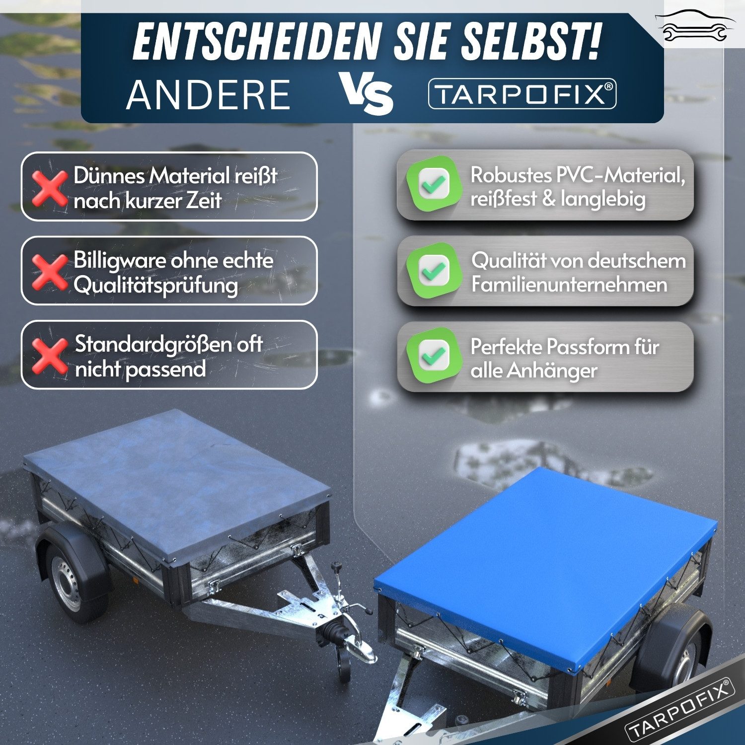 Tarpofix® Schutzplane Tarpofix Anhängerplane 209x115 cm & 209x134 cm PVC Abdeckplane, Flachplane 209x115 cm, Blau, PVC wasserdicht – Bild 4 von 5