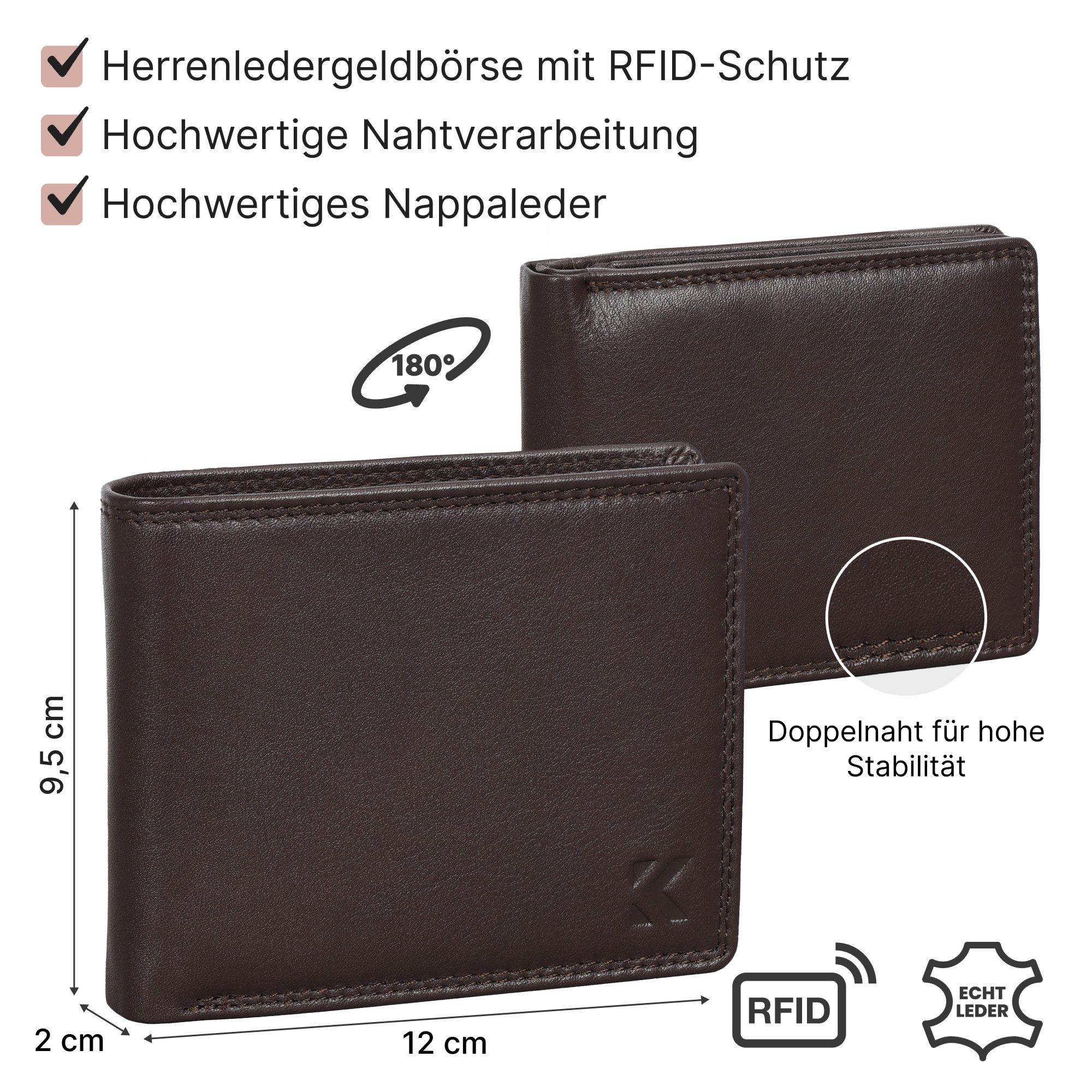 EAAKIE Geldbörse RFID echt Leder Portemonnaie Geldbörse Herren Rindleder, RFID Schutz