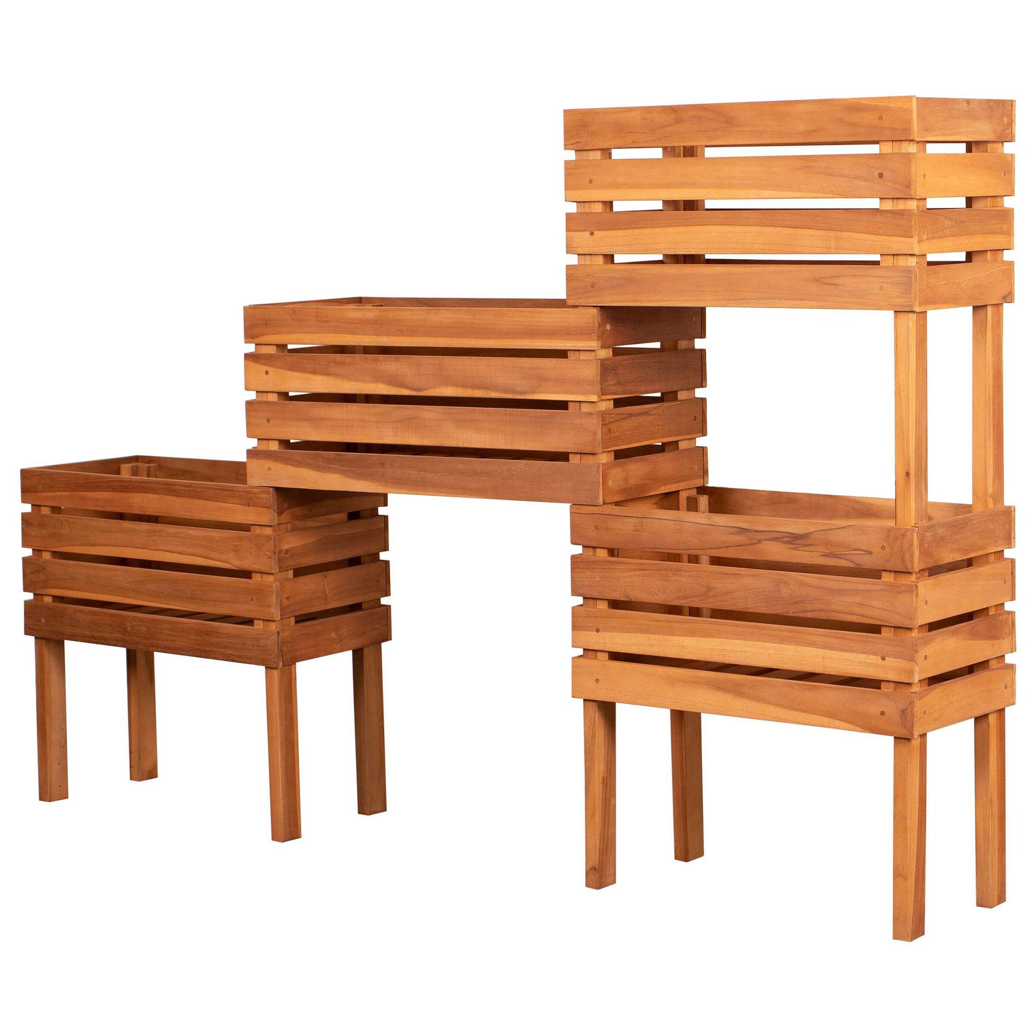 bene living Hochbeet Dundee - Teakholz (Hochbeet mit 4 integrierten Pflanzbereichen, 1 St., Hochbeet inkl. Pflanzfolie), vier separate Pflanzflächen - inkl. Pflanzfolie