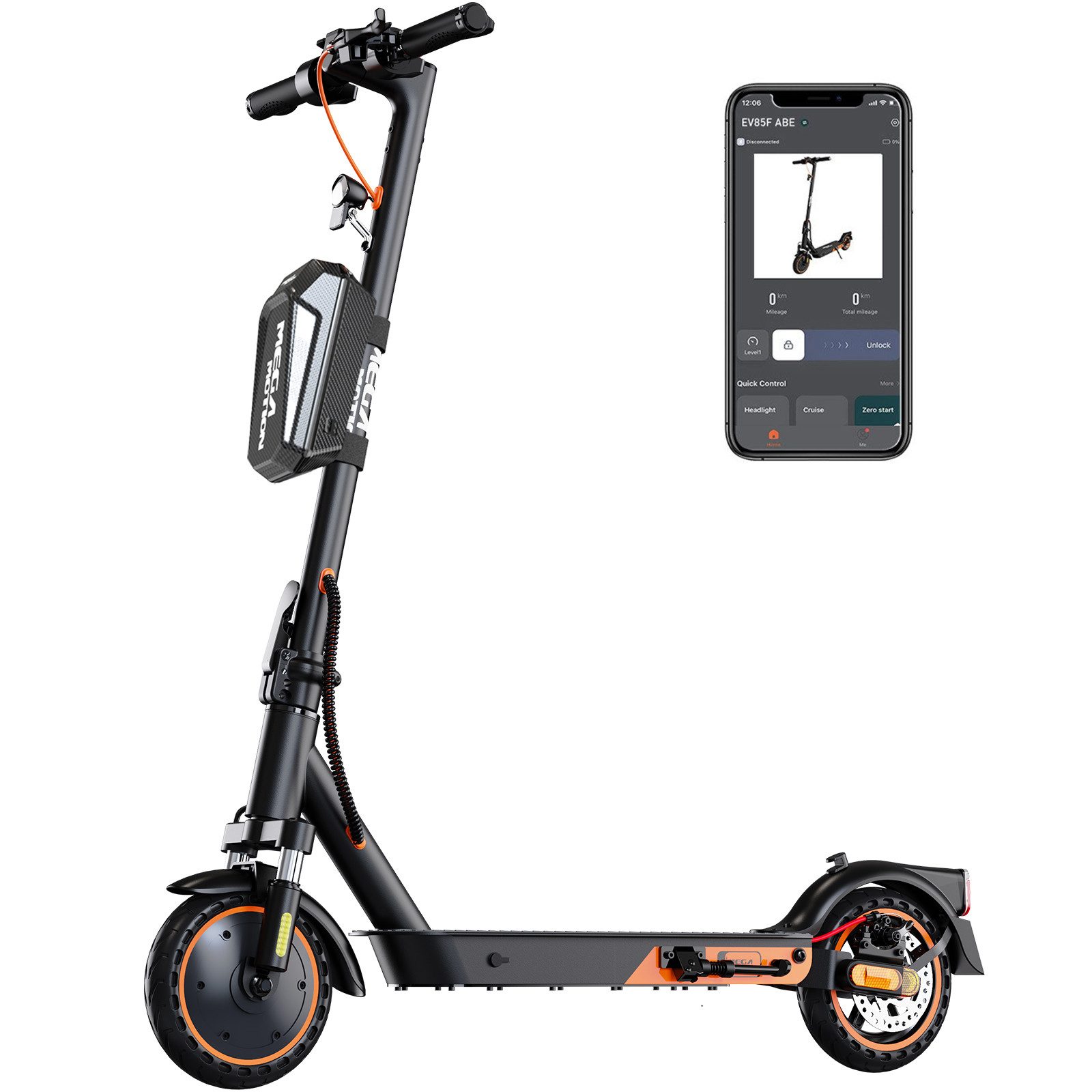Mega Motion E-Scooter 8.5 Zoll Elektroroller 400W Motor, Max.35km mit Straßenzulassung ABE, (Spar-Set, 1 tlg., Mit Schutzblechen und Aufbewahrungstasche), 2 Stoßdämpfer mit Tasche, APP, 15kg, für Erwachsene