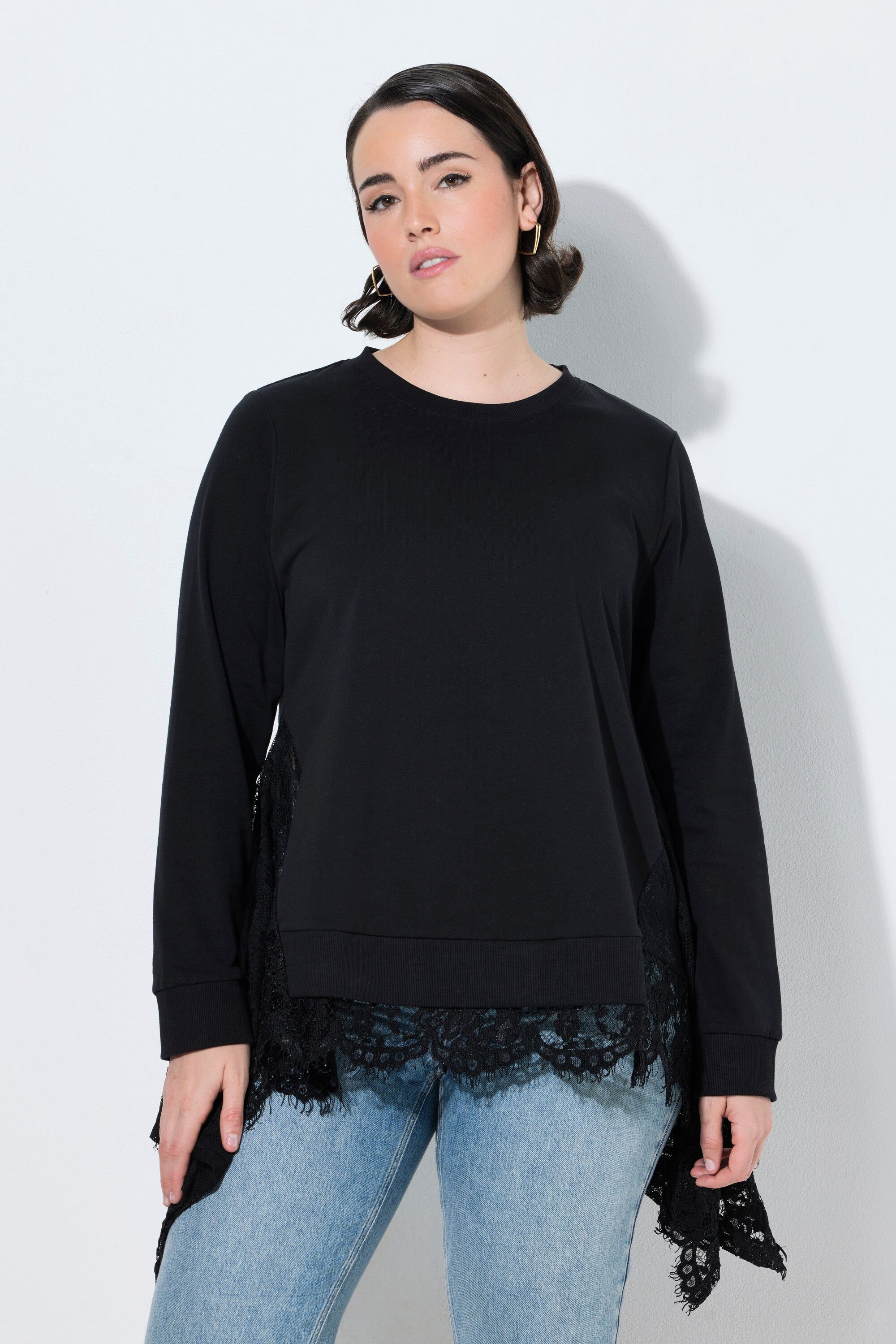 Ulla Popken Sweatshirt Sweater Lagenoptik Zipfelsaum Rundhals Langarm
