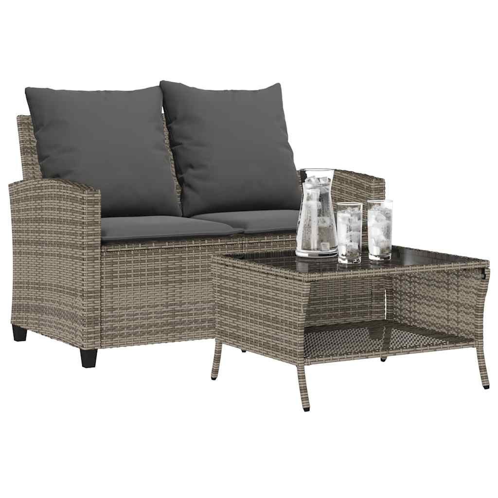 vidaXL Loungesofa Gartensofa 2-Sitzer mit Kissen & Tisch Grau Poly Rattan, 1 Teile