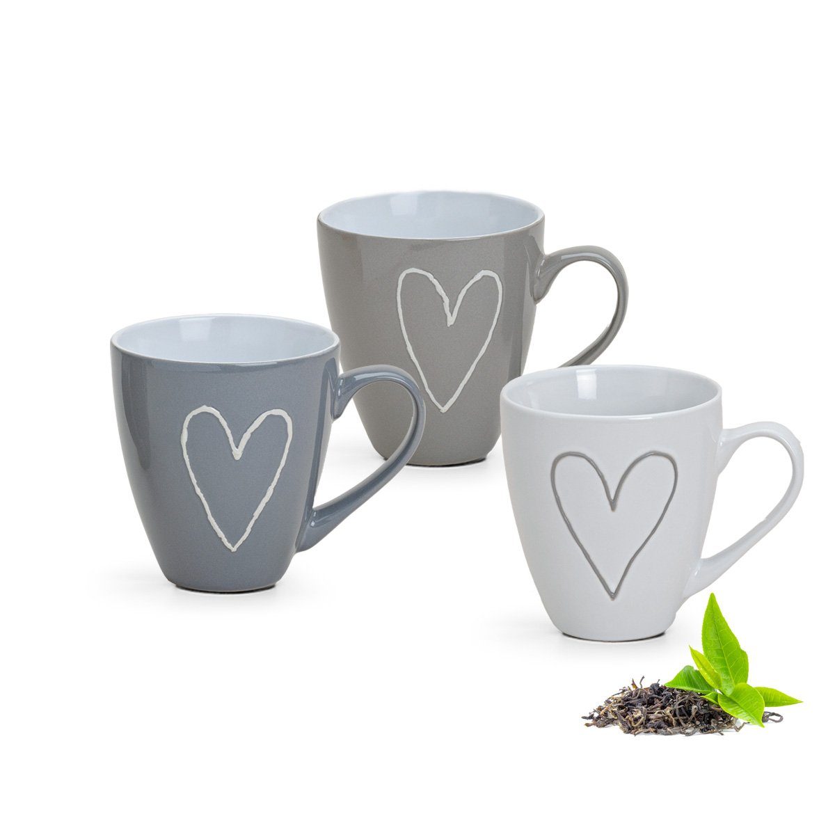 matches21 HOME & HOBBY Tasse Jumbotassen Herzchen 3er Set Tassen XXL  Kaffeetassen, Keramik