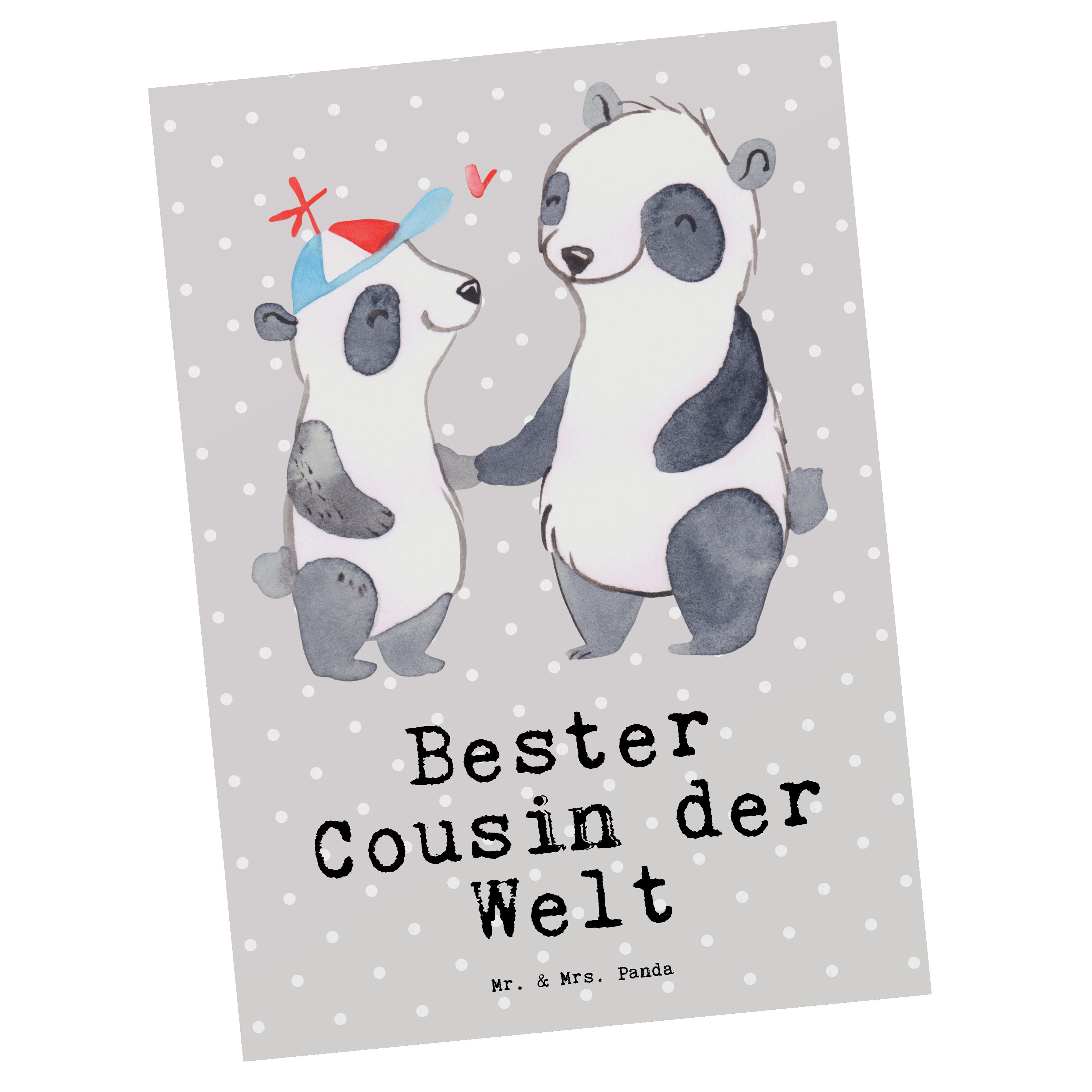 Mr. & Mrs. Panda Postkarte Panda Bester Cousin der Welt - Grau Pastell - Geschenk, Geburtstagska