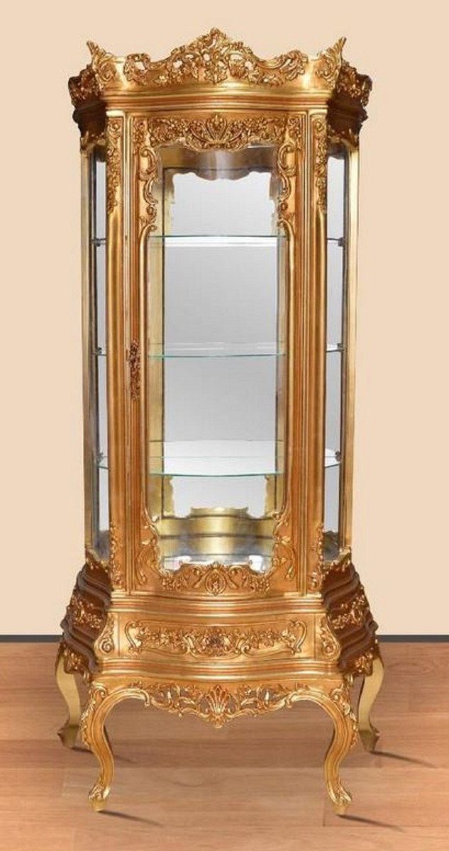 Casa Padrino Vitrine Vitrine Prunkvoller Barock - Barock Gold - Möbel Barock Vitrinenschrank mit Schublade Handgefertigte Wohnzimmer