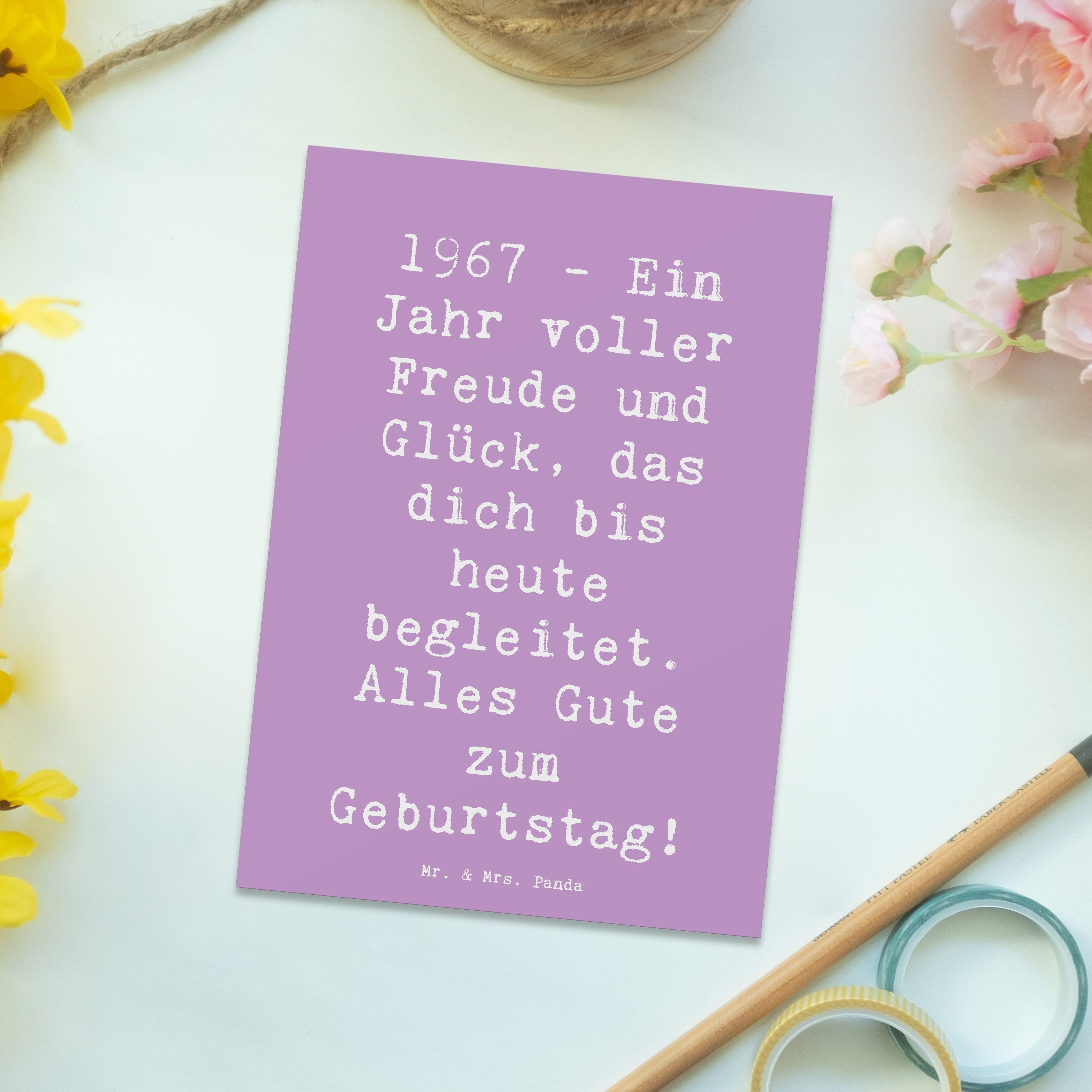 Thumbnail - Mr. & Mrs. Panda Postkarte Spruch 1967 Geburtstag Freude - Lavendeltraum - Geschenk, Freude und