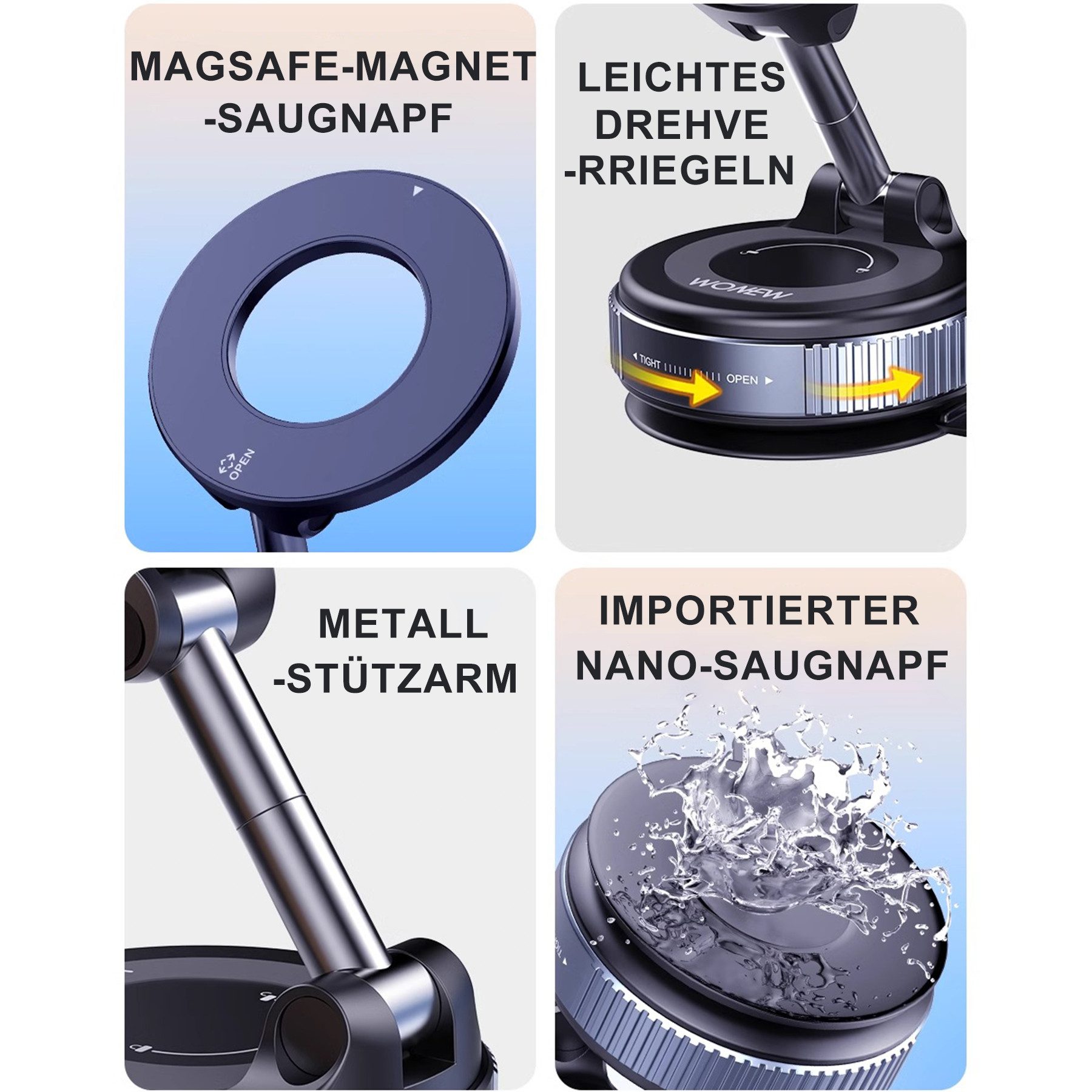 Mutig Handy-Halterung Vakuum Magnetischer Handyhalterung Auto für Magsafe Autohalterung, (bis 7 Zoll, Starke Saugkraft, Magnet für Alle Handys, 360° Drehbar, Fa – Bild 4 von 5