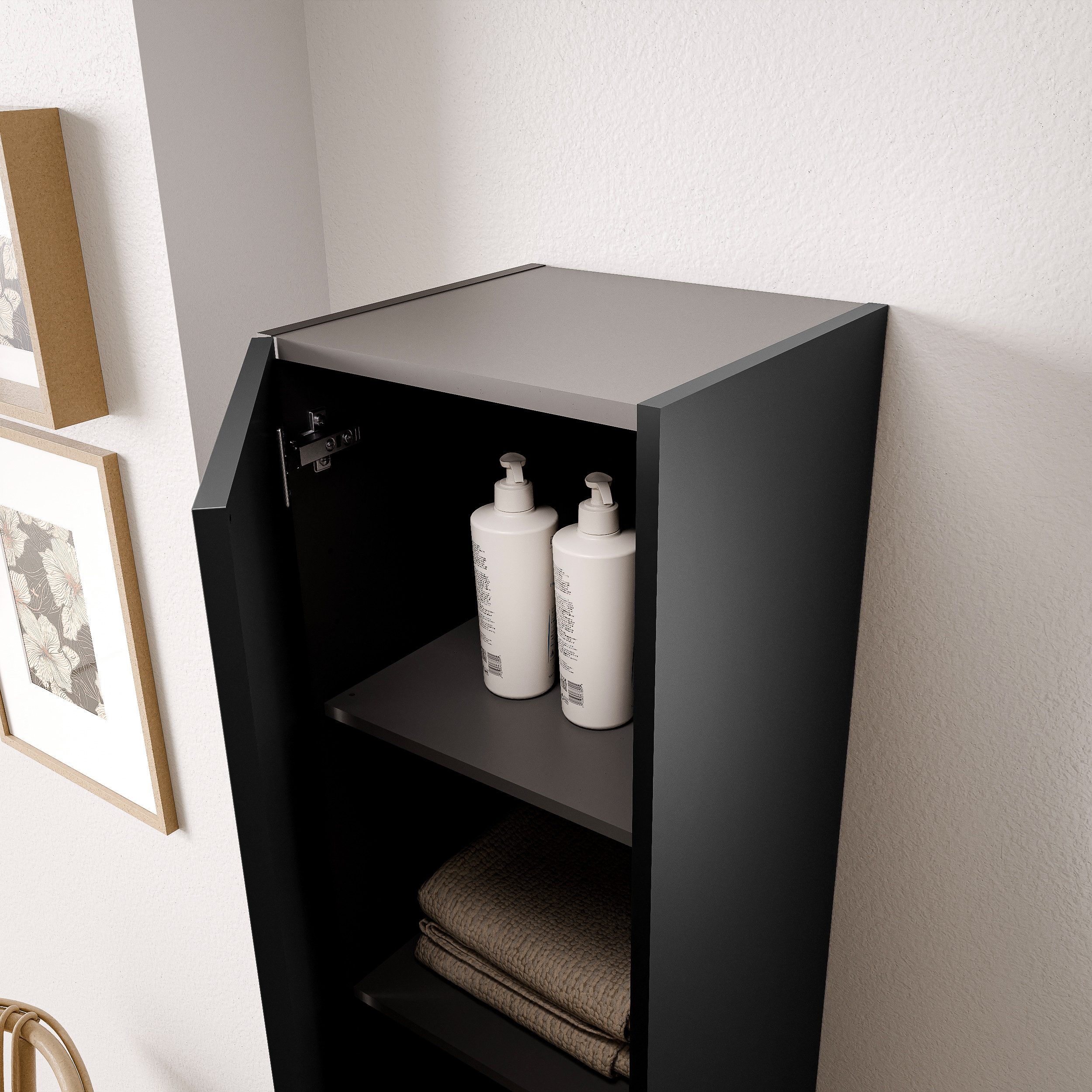 Bernstein Hochschrank TIM Hochschrank 165cm Schwarz matt Hochschrank 1 Tür 4 Einlegeböden