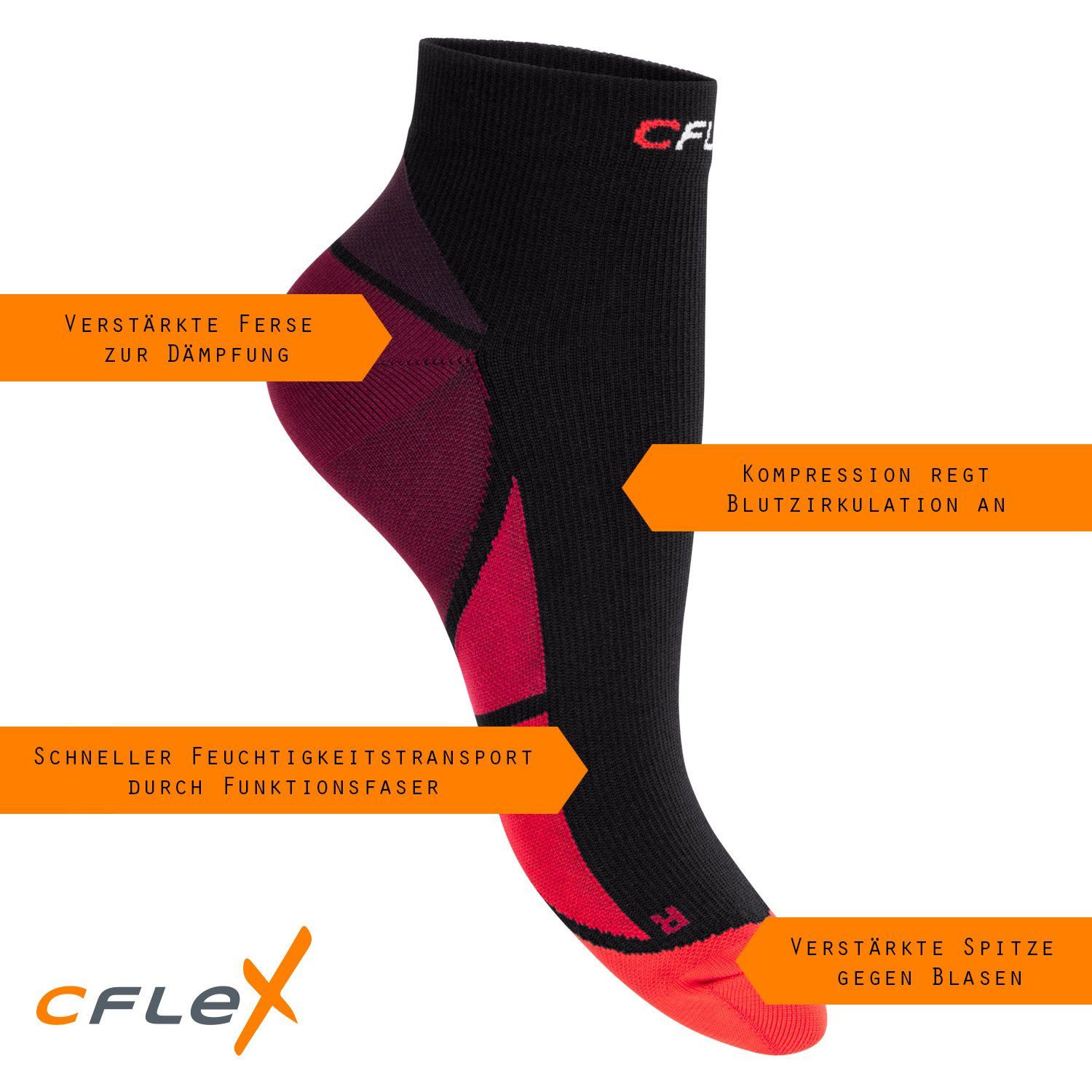 Herren CFLEX Damen Sport Rot & Paar) Schwarz Kompressionsstrümpfe mit für / 4x Socken (2/4 Kompression