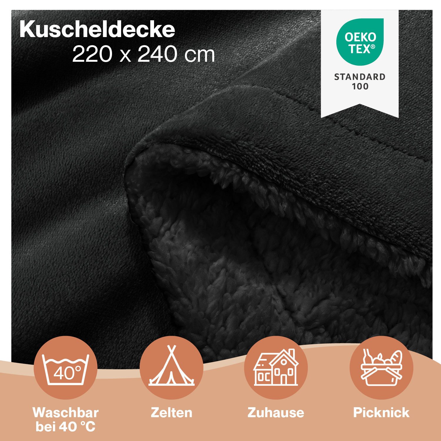 Wohndecke Sherpa-Fleecedecke, Oeko-TEX Zertifiziert, Blumtal, hochwertig, weich, warm, flauschig