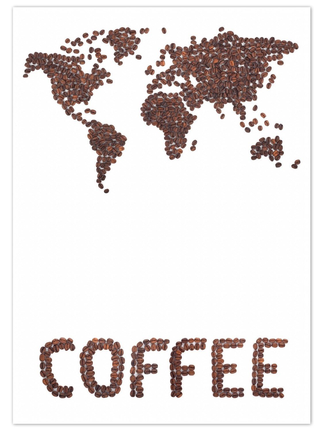 Wallario Teppich Weltkarte mit Schriftzug aus Kaffeebohnen, rechteckig, rutschfest