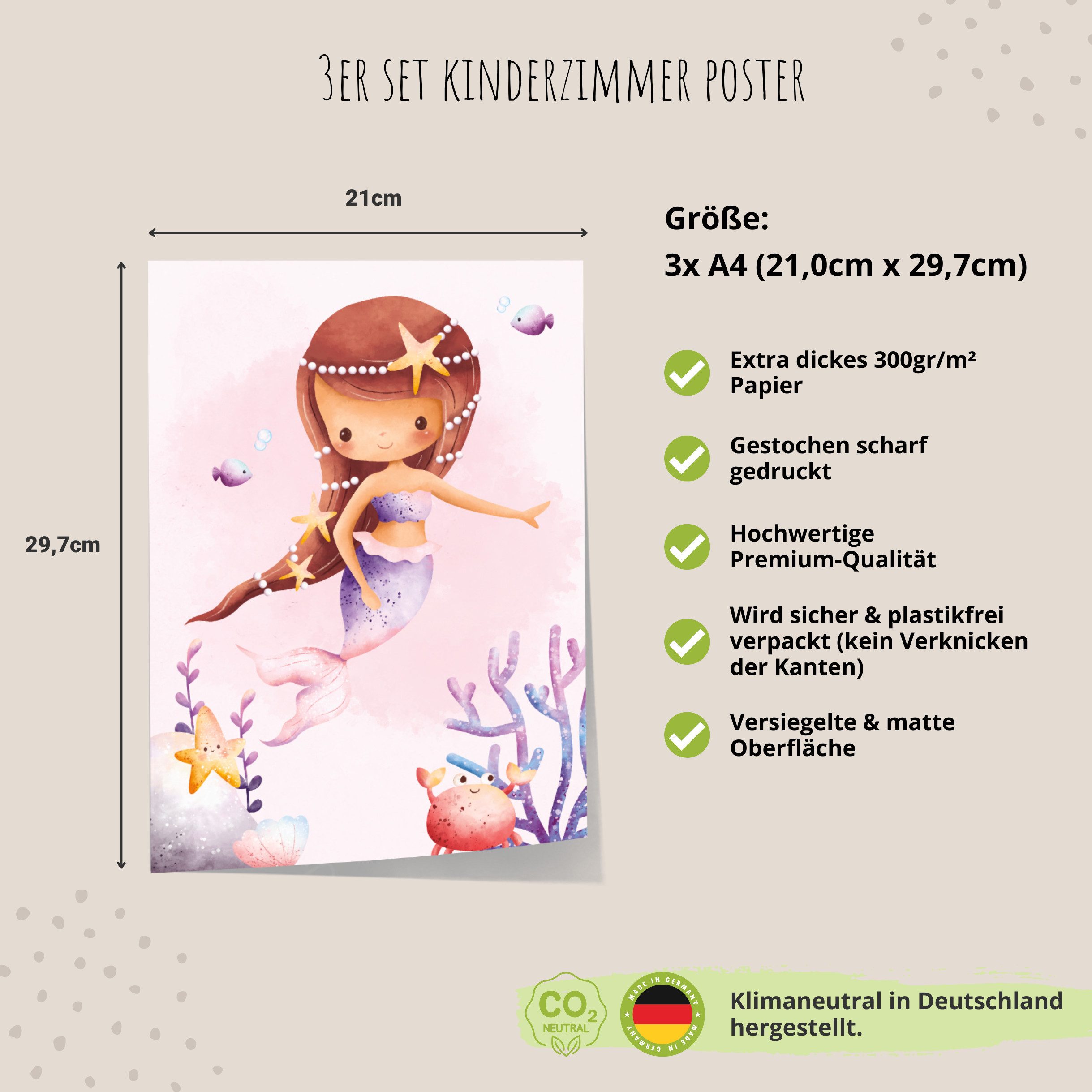 MeinBaby123® Poster Süße Meerjungfrau Kinderzimmer, Meerjungfrau, Meerjungfrauen Poster, Kinderzimmer Deko Mädchen, Poster für Mädchen