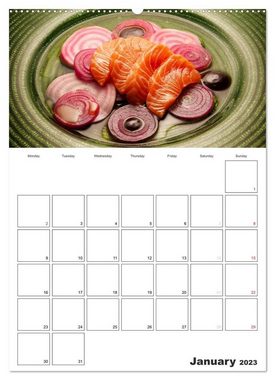 CALVENDO Wandkalender Delicious! Gourmet Food Calendar / UK-Version / Organizer (Premium-Calendar 2023 DIN A2 Portrait)