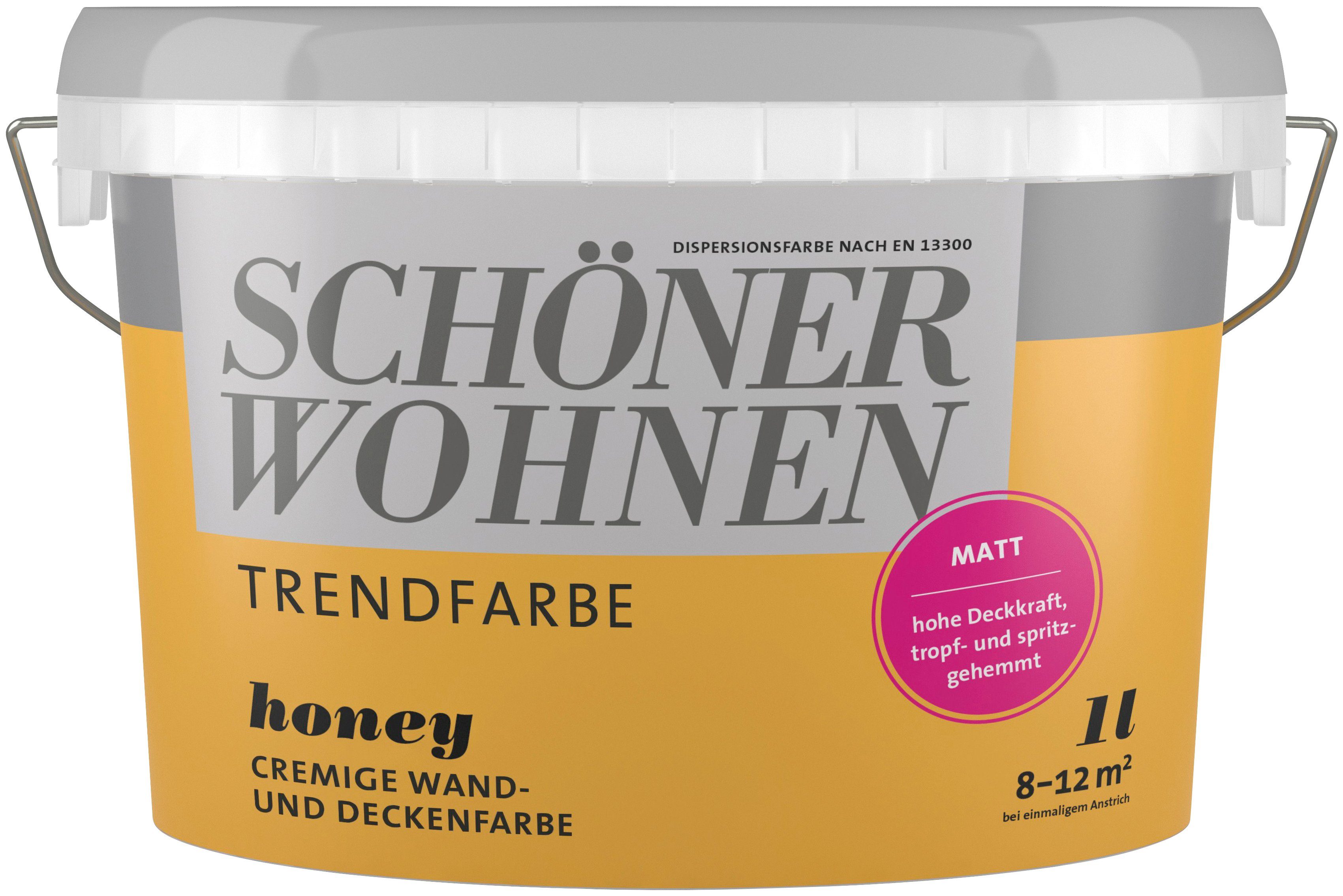 SCHÖNER WOHNEN - Honey, Allergiker Deckenfarbe FARBE Wandfarbe geeignet Trendfarbe, und hochdeckende Wand- 1 Liter, für